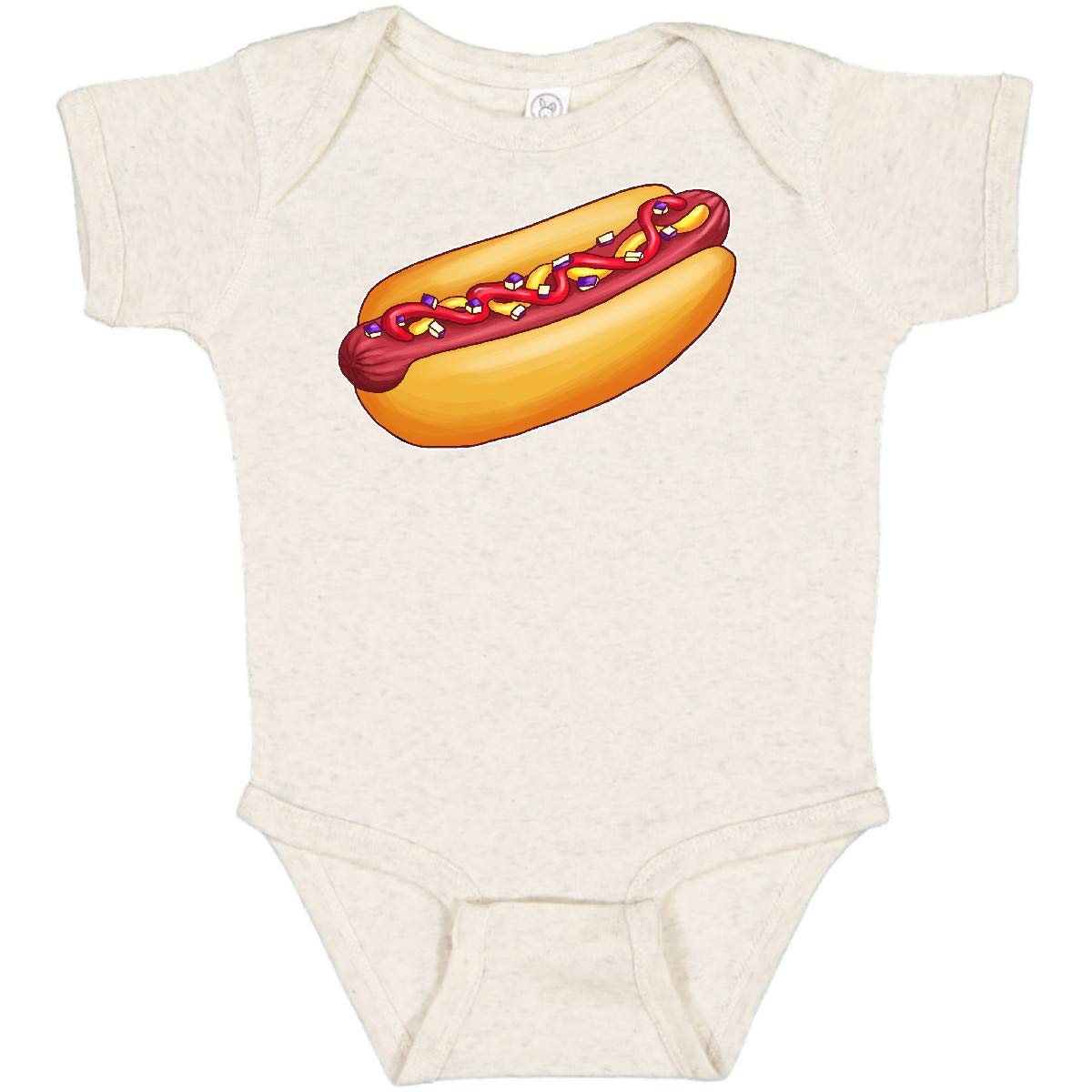 Inktastic Hot Dog Illustration with Mustard Onions and Ketchup Baby Bodysuit - Cute Infant Onesie for Summer BBQ, Picnic & Family Outings
