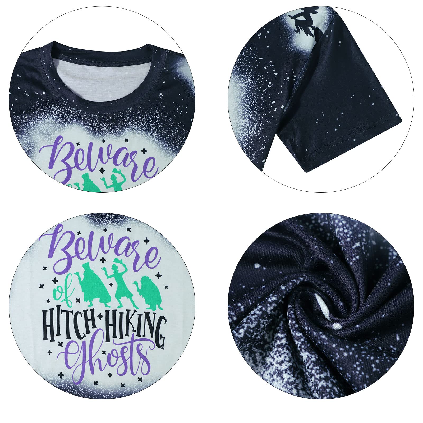 Funny Beware of Hitch Hiking Ghost T-Shirt for Women - Halloween Haunted Shirt Short Sleeve Tee - Perfect for Halloween Parties & Spooky Costumes