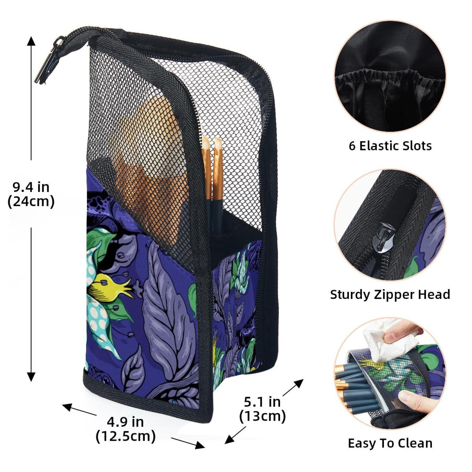 12-Piece Makeup Brush Organizer Bag with Portable Holder Case - Purple Floral Devil Fish Design for Travel & Home Storage | Perfect for Makeup Artists & Beauty Enthusiasts