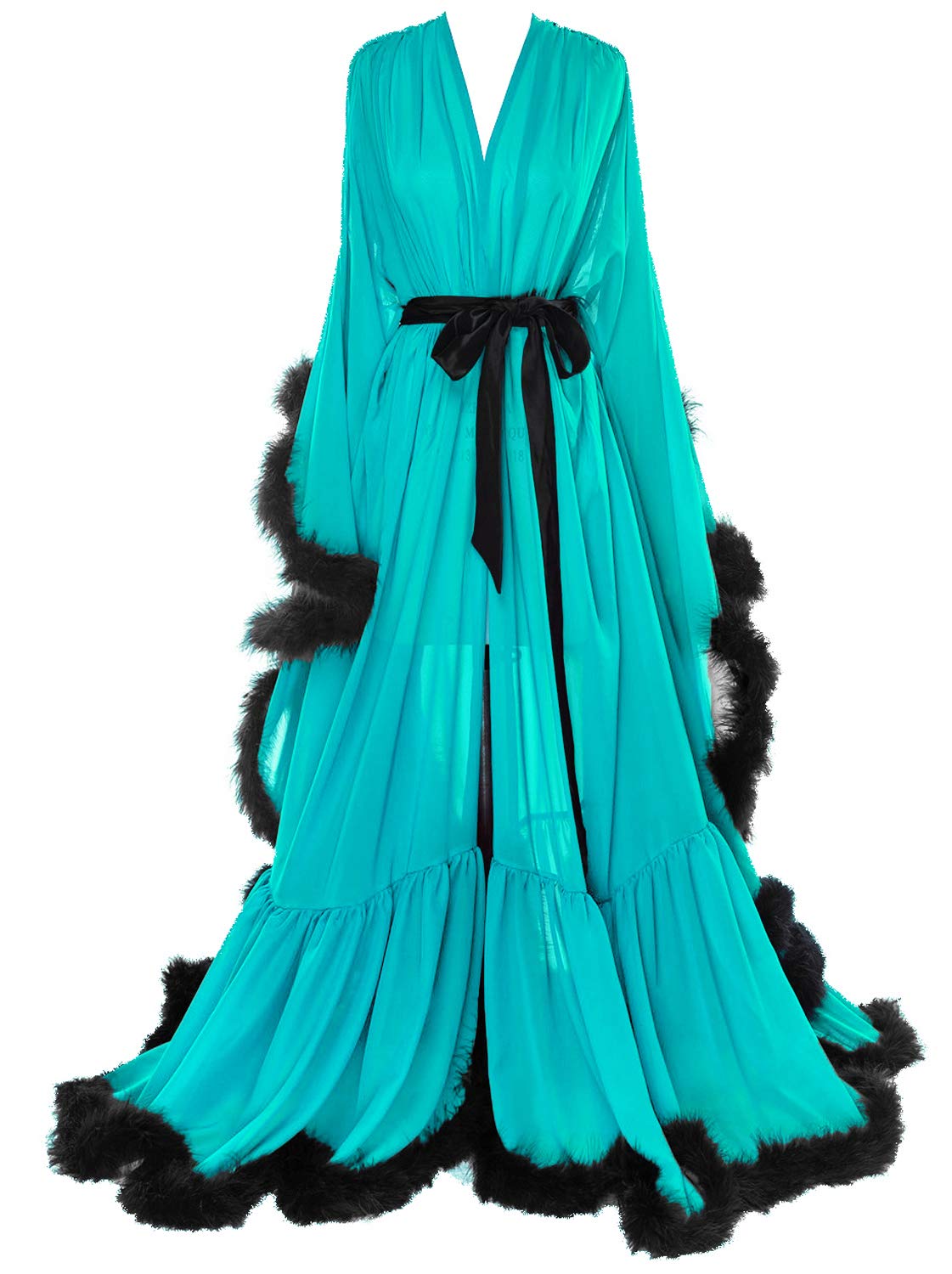 Molisa Women's Sexy Feather Bridal Robe - Long Wedding Scarf Illusion Bathrobe Sleepwear Lingerie Nightgown for Honeymoon, Bridal Shower & Romantic Getaway