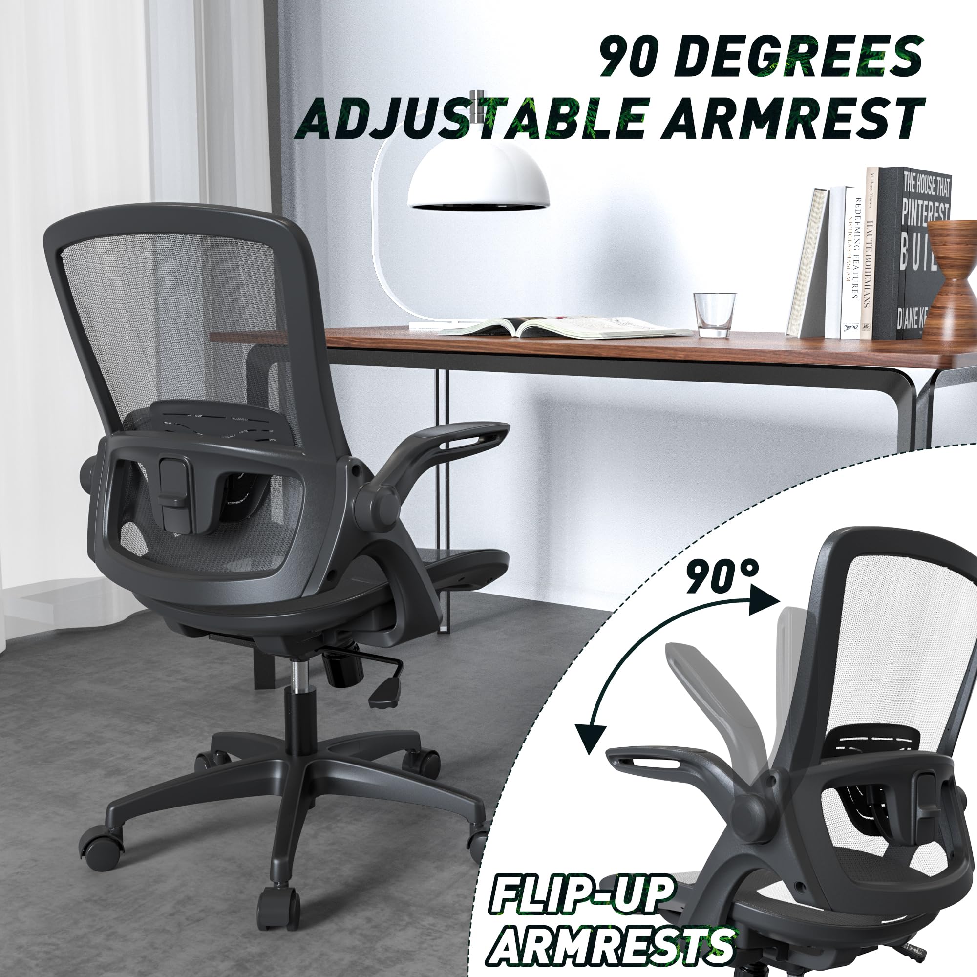 Ergonomic Mesh Office Chair with Adjustable Height, Lumbar Support & Flip-Up Arms - Swivel Rolling Desk Chair for Home & Office Use - Perfect for Long Work Hours & Gaming Sessions