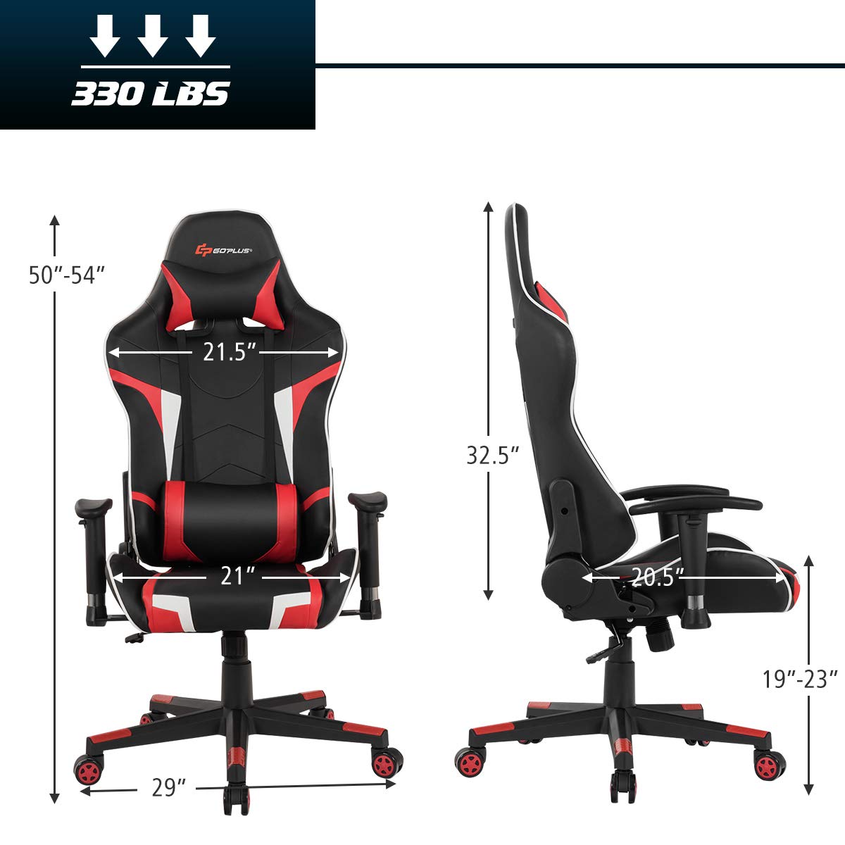 Premium Goplus Ergonomic Gaming Chair - High Back PU Leather Office Chair with Massage, Adjustable Arms & Headrest, Reclining & Swivel for PC, Racing & Executive Use - Perfect for Home Office, Gaming Setup & Workstations