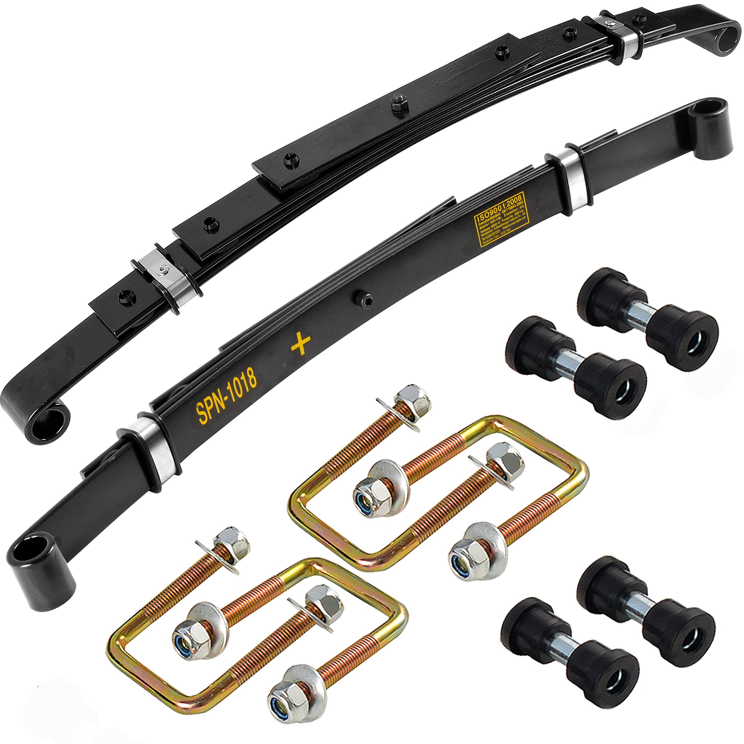 Roykaw Heavy Duty Golf Cart Rear Leaf Spring Kit for EZGO TXT Gas & Electric Models - Includes Bushings, Sleeves, U-Bolts (4 Stiff Springs) - OEM# 70247-G01, 70474-G01, 70505-G01, 603109 - Perfect for Golf Course Maintenance & Off-Road Vehicle Upgrades