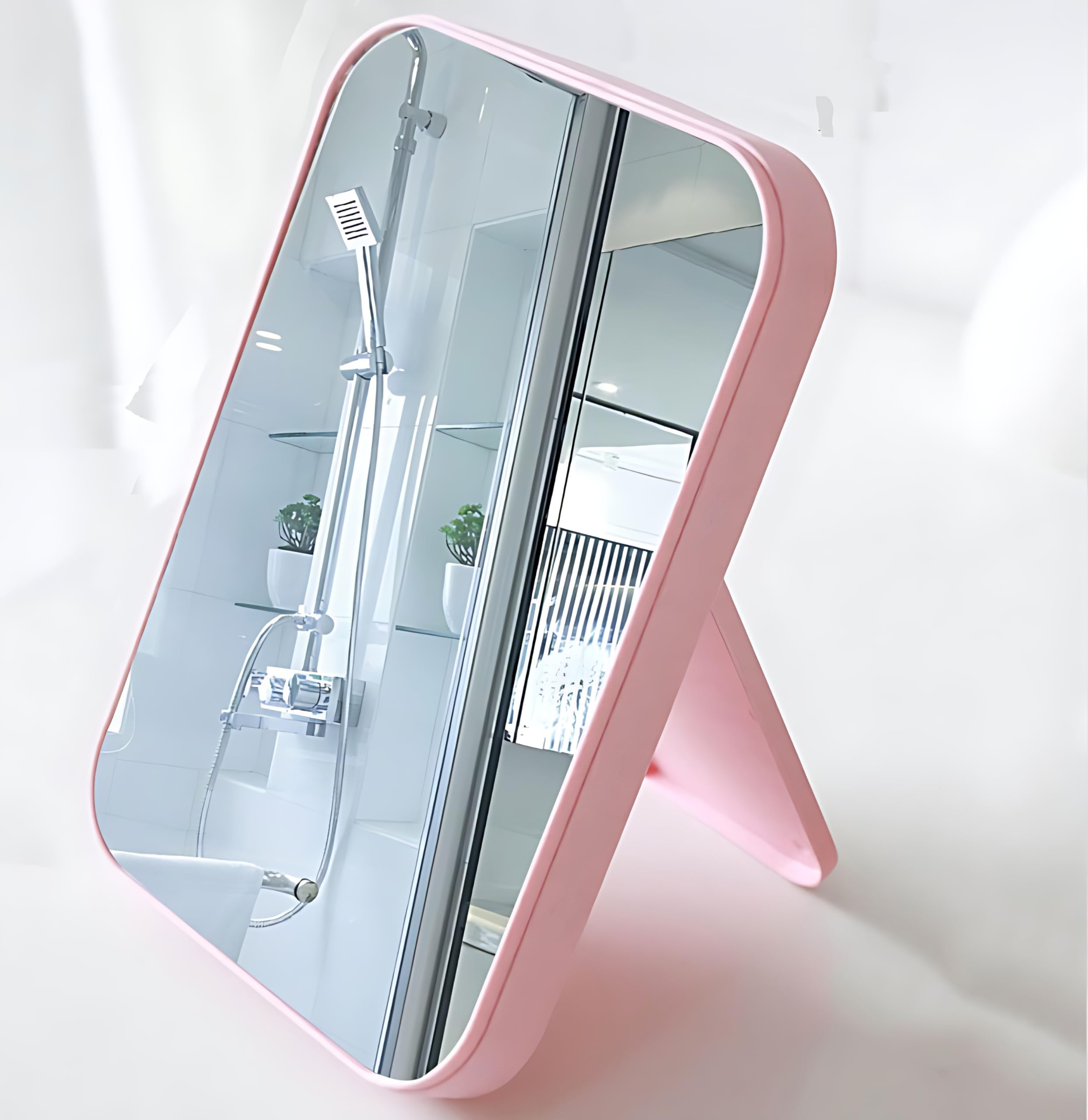 Yomith Foldable Desktop Vanity Mirror - Portable Travel Makeup Mirror with Stand, Rectangular Cosmetic Mirror for Home & Travel (Pink) | Perfect for Makeup Application, Skincare Routine & On-the-Go Touchups