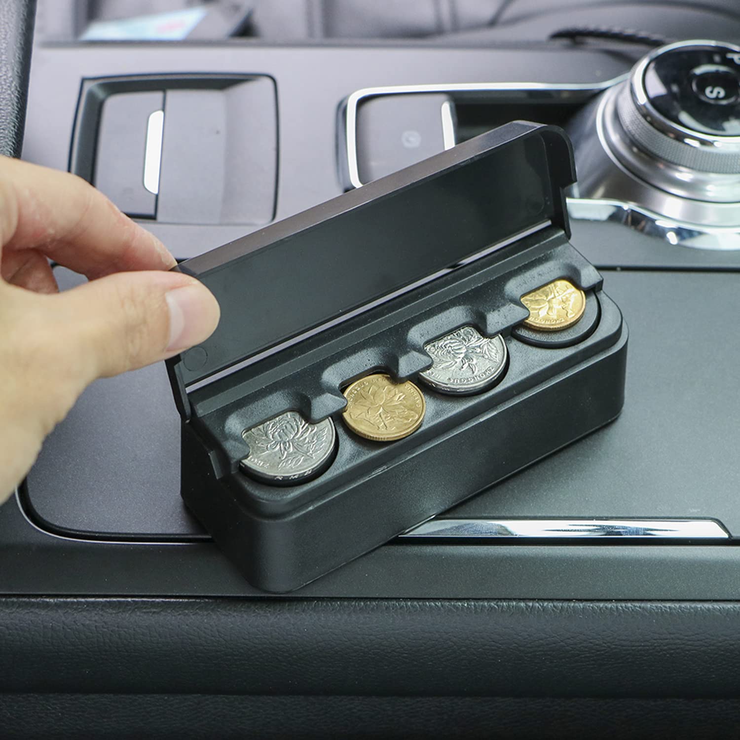 Ouzorp 2 Pack Universal Car Coin Holder Organizer - Compact Change Storage & Money Dispenser for Cars, Trucks, RVs - Perfect for Road Trips, Toll Booths & Parking Meters
