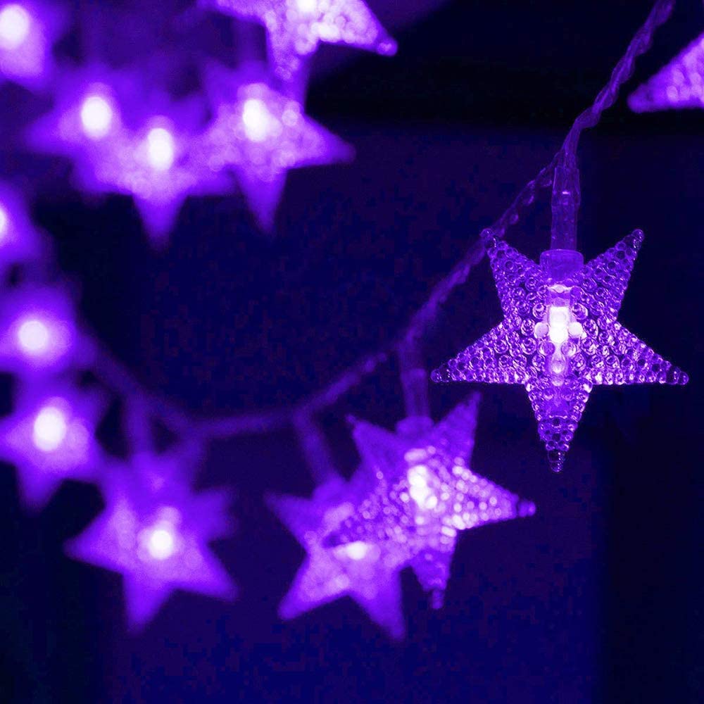 30 LED 15 FT Battery Operated Star Fairy String Lights - Indoor Outdoor Christmas Tree Decorations, Party, Wedding & Garden Lighting (Purple)