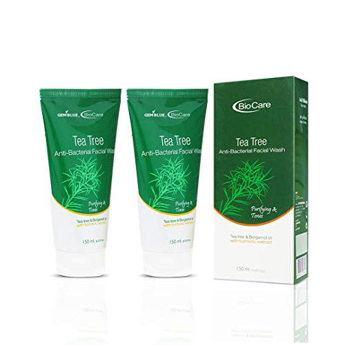 Gemblue Biocare Tea Tree Face Wash for Acne & Oily Skin - 150ml (Pack of 2) | Natural Cleanser with Tea Tree Oil | Perfect for Daily Skincare Routine & Travel