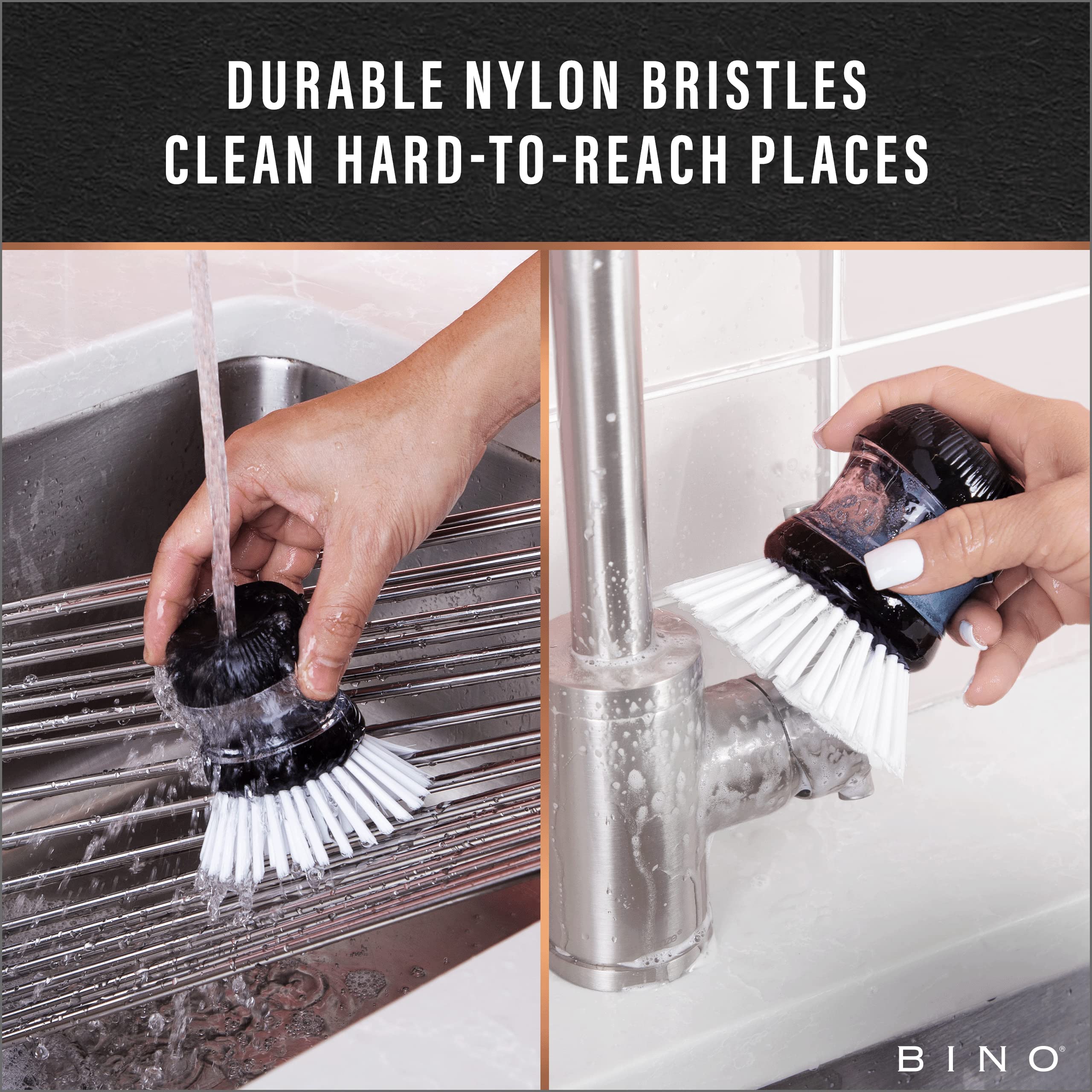 BINO Palm Soap Dispenser Brush - Round Dish Scrubber with Refillable Design | Nylon Cleaning Brush for Kitchen, Sink & Household Dishwashing | Perfect for Pots, Pans, Plates & Utensils Cleaning