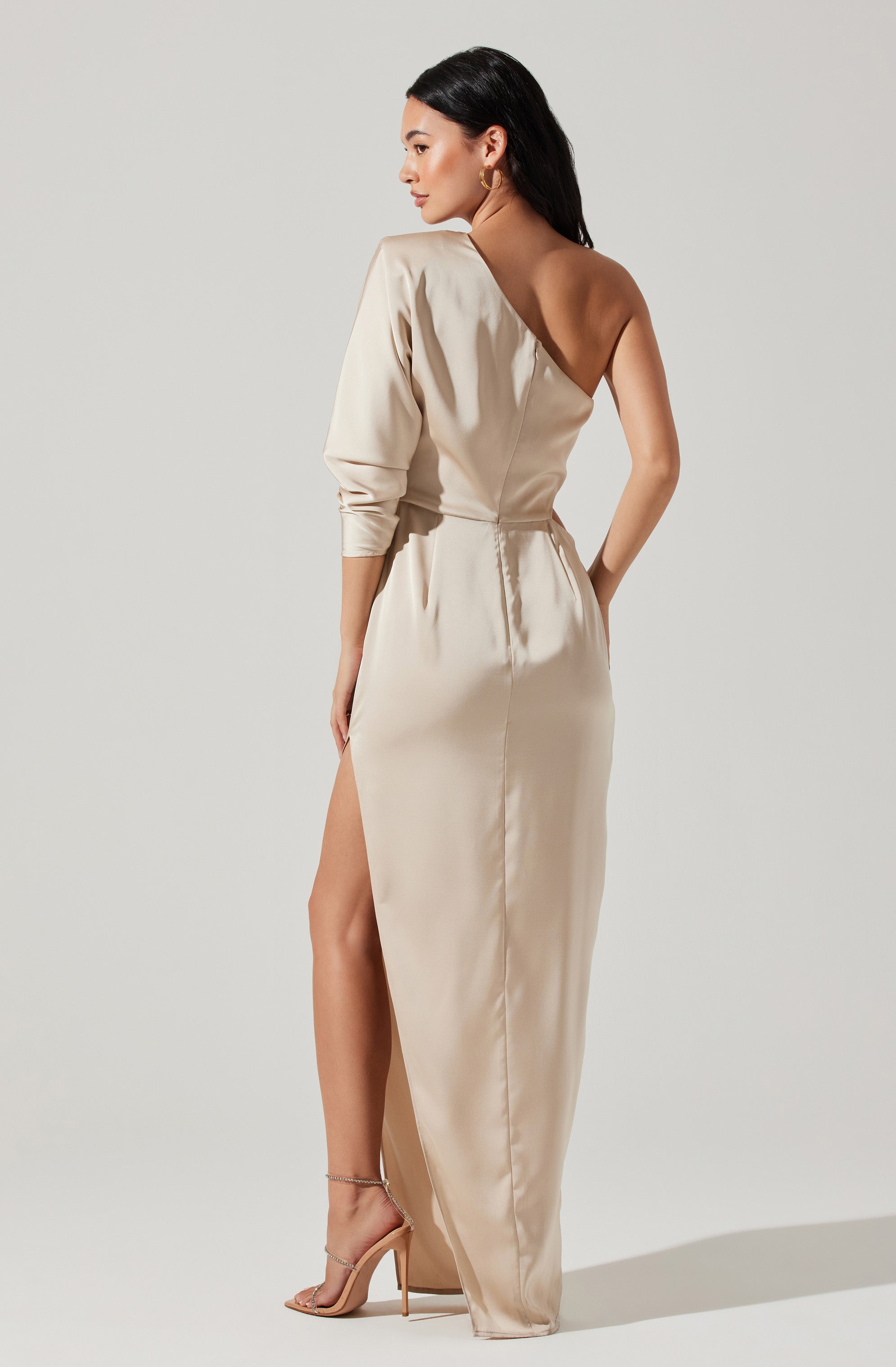 Amari Satin Cutout One Shoulder Maxi Dress for Women - Elegant Evening Gown for Parties, Weddings & Special Occasions
