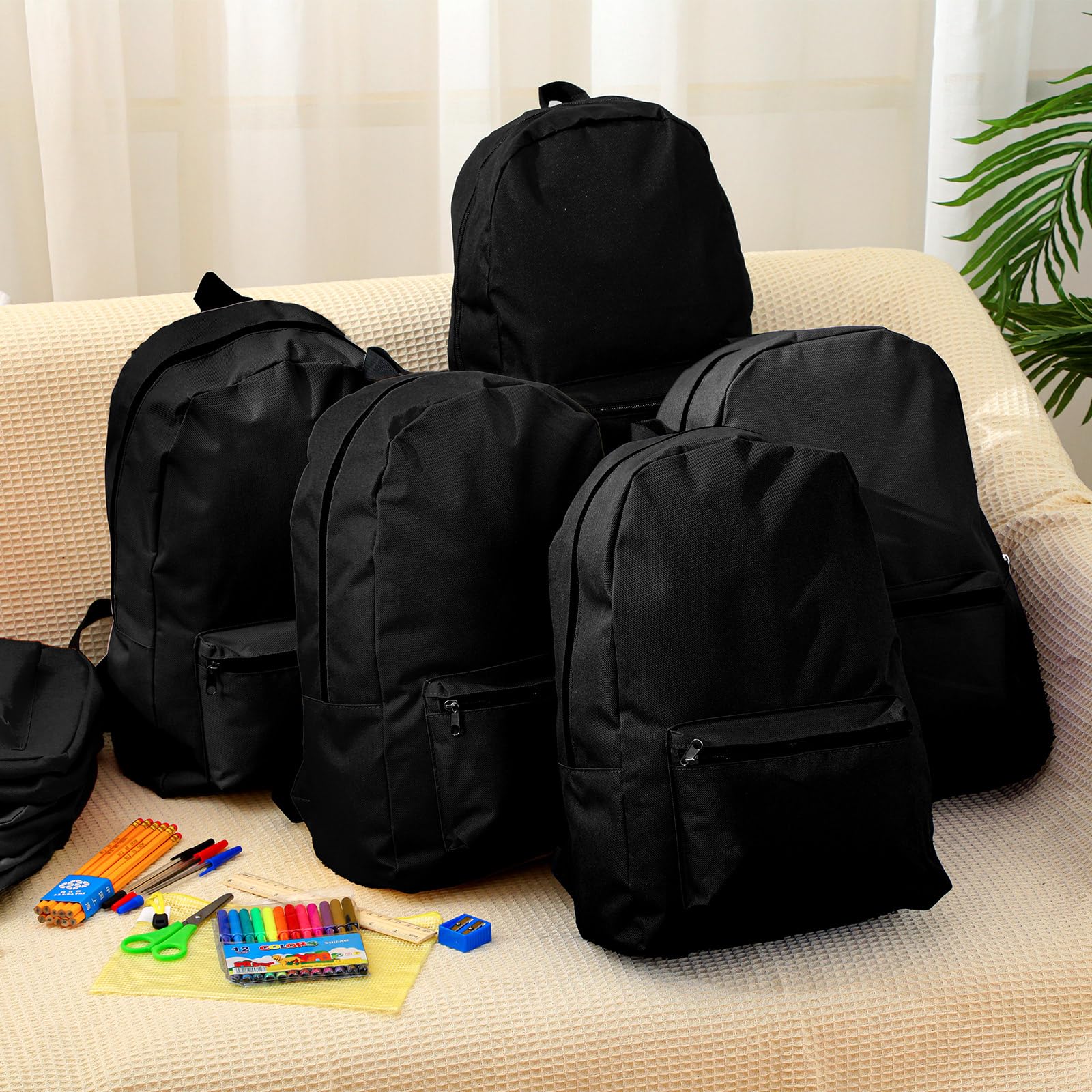 Silkfly 24-Piece Backpack Set with 17-Inch School Bags & 24 Stationery Kits - Complete Back to School Supplies for Kids (Black) - Perfect for Classroom, Homeschooling & Student Essentials