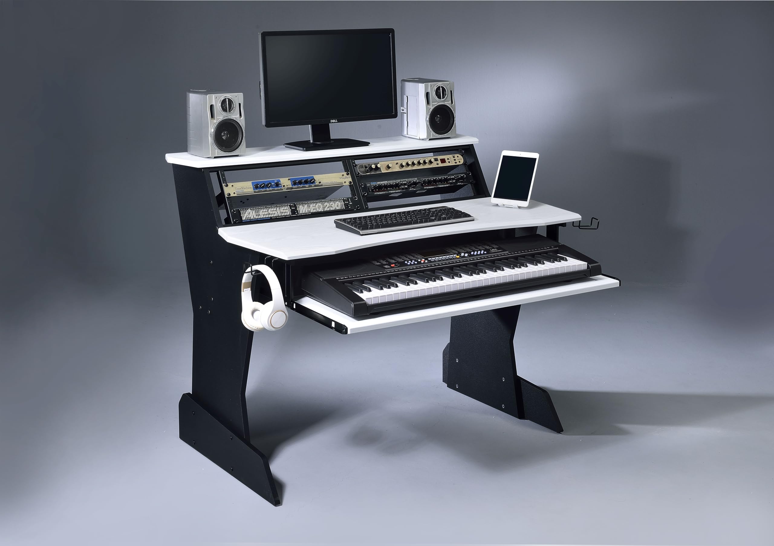 BE200 Series Professional Music Studio Desk Workstation with 2 x 4U Rack Space - White | Perfect for Home Recording, DJ Setup & Music Production