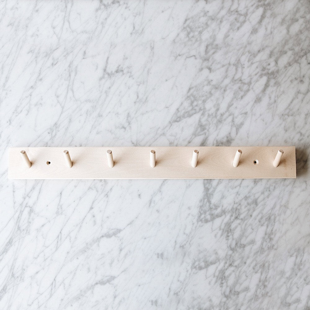 Birch Wooden Peg Rail with 7 Hooks - Wall Mounted Coat Rack for Entryway, Bedroom & Bathroom Organization
