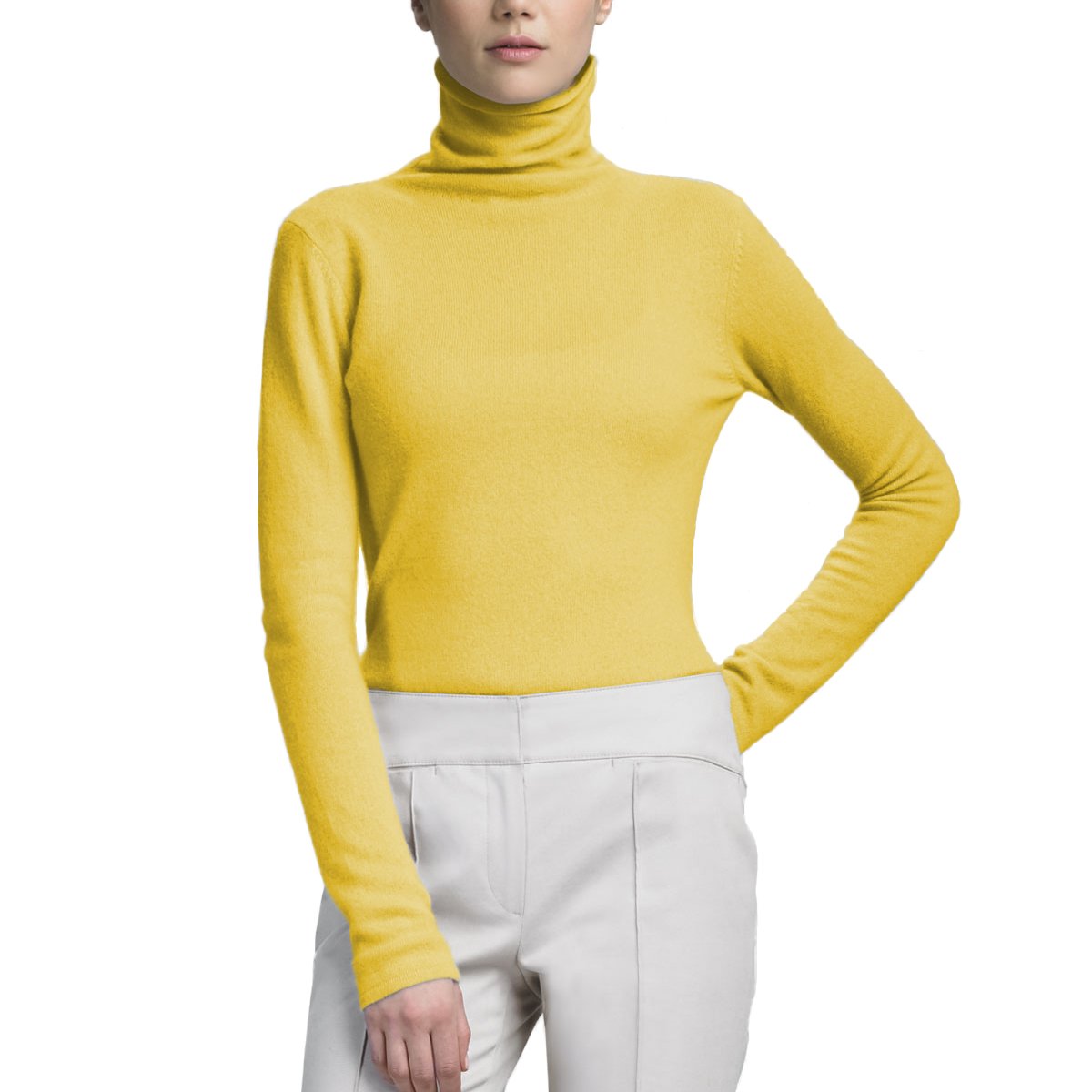 Parisbonbon Women's 100% Cashmere Turtleneck Sweater - Soft Winter Pullover, XS Size in Sunny Yellow | Perfect for Office Wear, Holiday Outfits & Cozy Layering