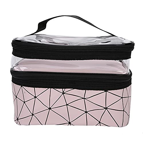 Waterproof Double Layer Makeup Bag - Multifunctional Travel Cosmetic Organizer with Toiletry Storage, Portable Pink Cosmetic Case for Women | Perfect for Travel, Gym, and Daily Use