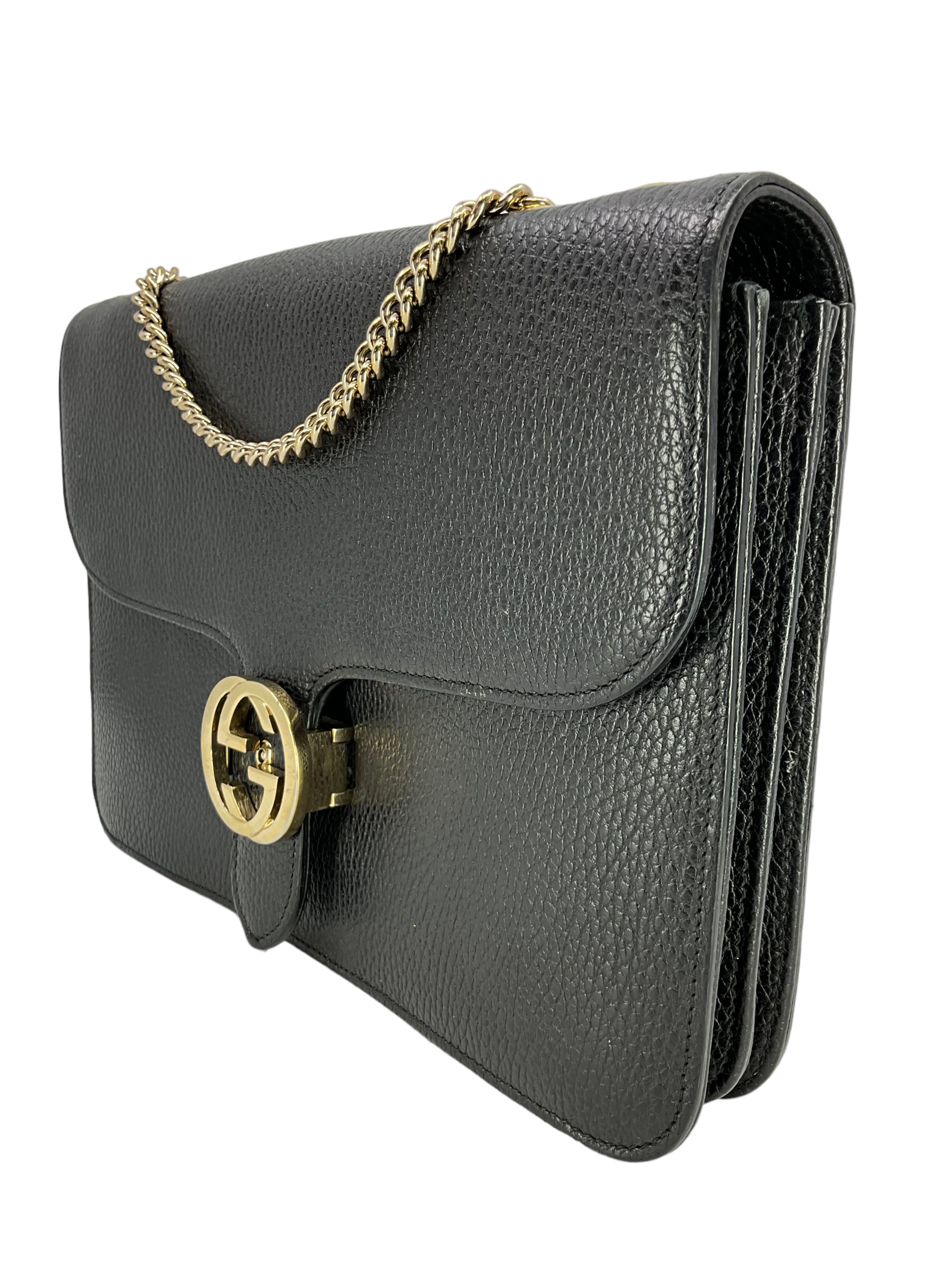 Gucci GG Interlocking Medium Dollar Leather Shoulder Bag for Women - Luxury Designer Handbag for Work, Travel & Evening Events