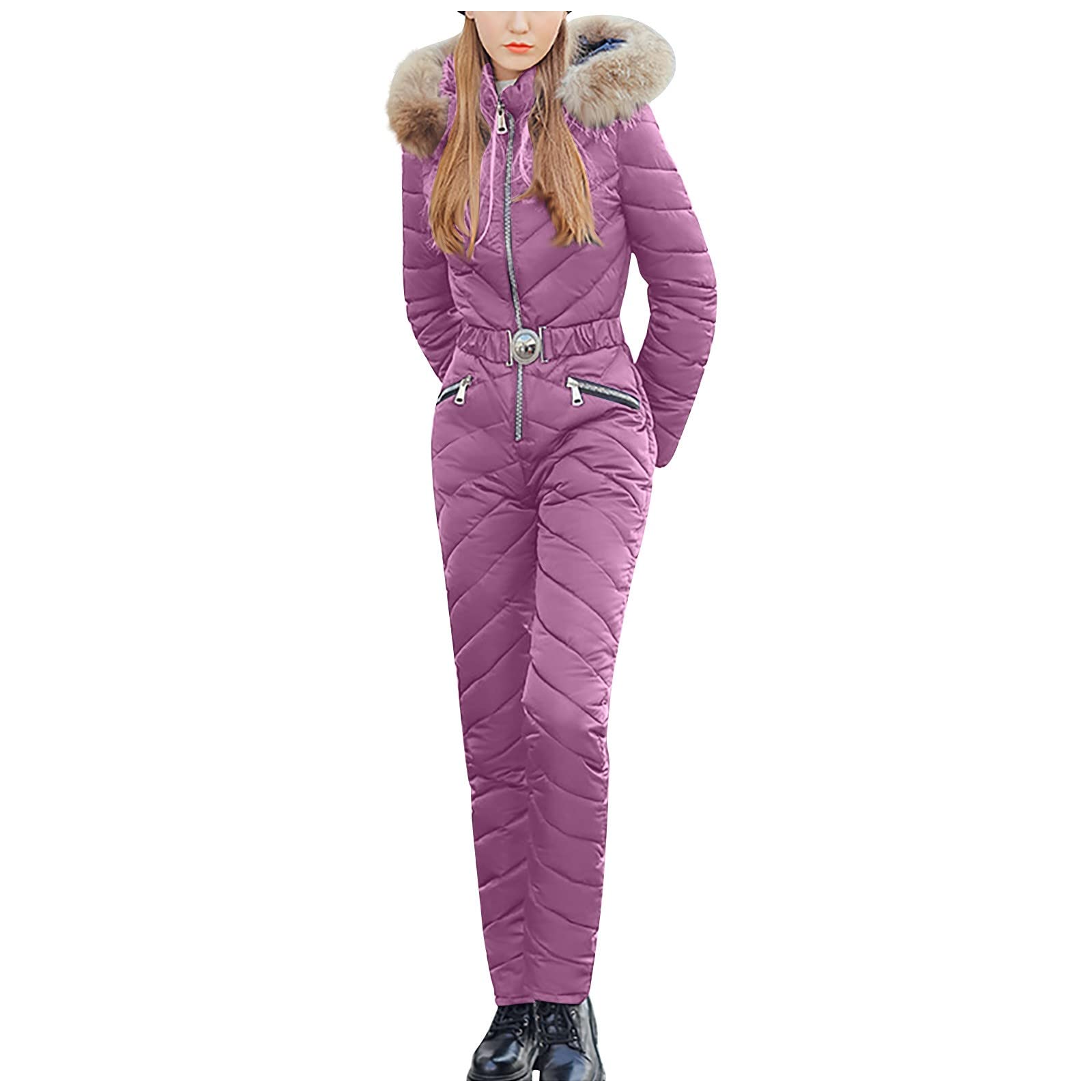 Women's Warm Plush Snow Jumpsuit - Winter Outdoor Sports One-Piece Jacket with Zipper | Waterproof Snowsuit for Skiing, Snowboarding & Cold Weather Activities