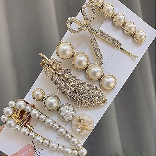 FAMEZA 6-Piece Metal Hair Clips Set with Pearls - Korean Style Barrettes & Hairpins for Women & Girls - Elegant Hair Accessories for Thick Long Hair | Perfect for Weddings, Parties & Daily Styling