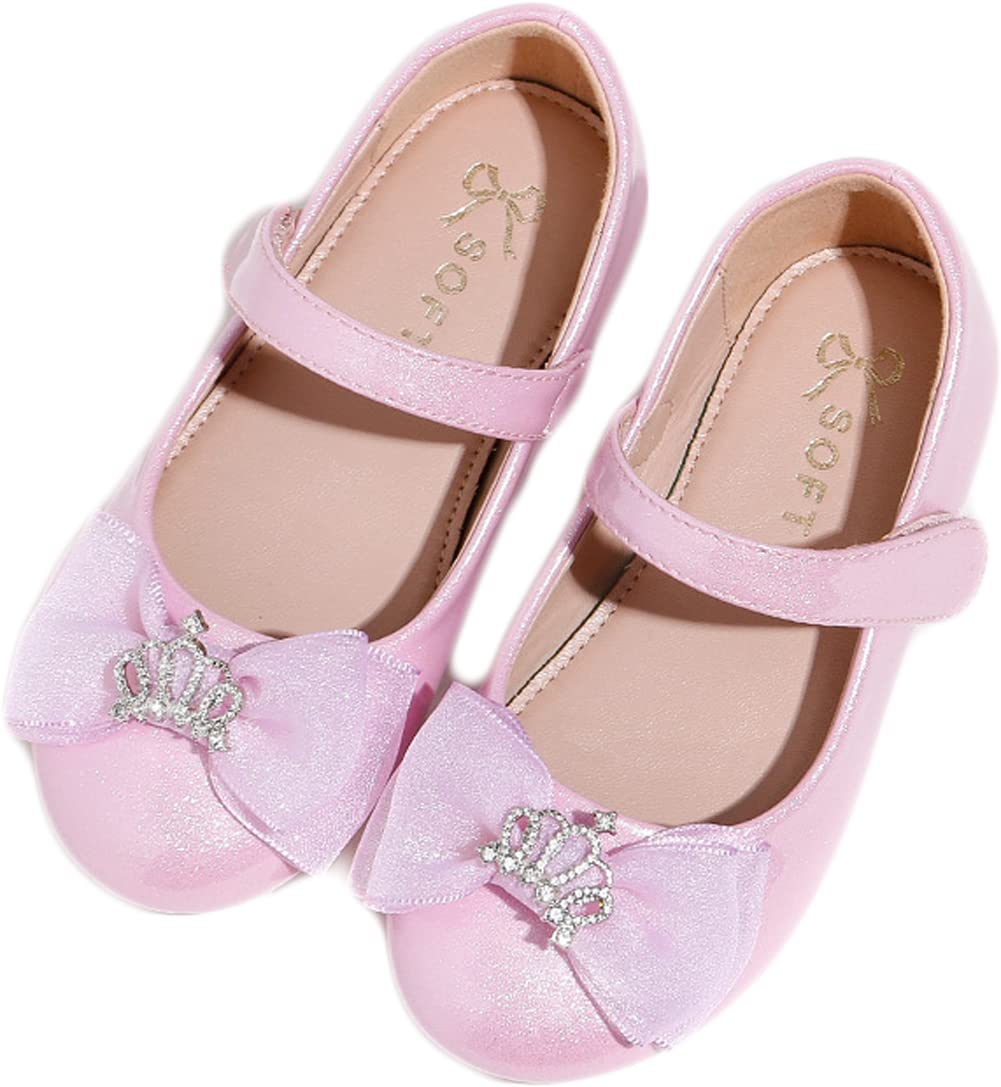 Mrkeung Girls Ballet Flats - Princess Lace Crown Glow in the Dark Shoes | Soft Ankle Strap Comfortable Kids Dance Shoes for Parties, School & Playtime