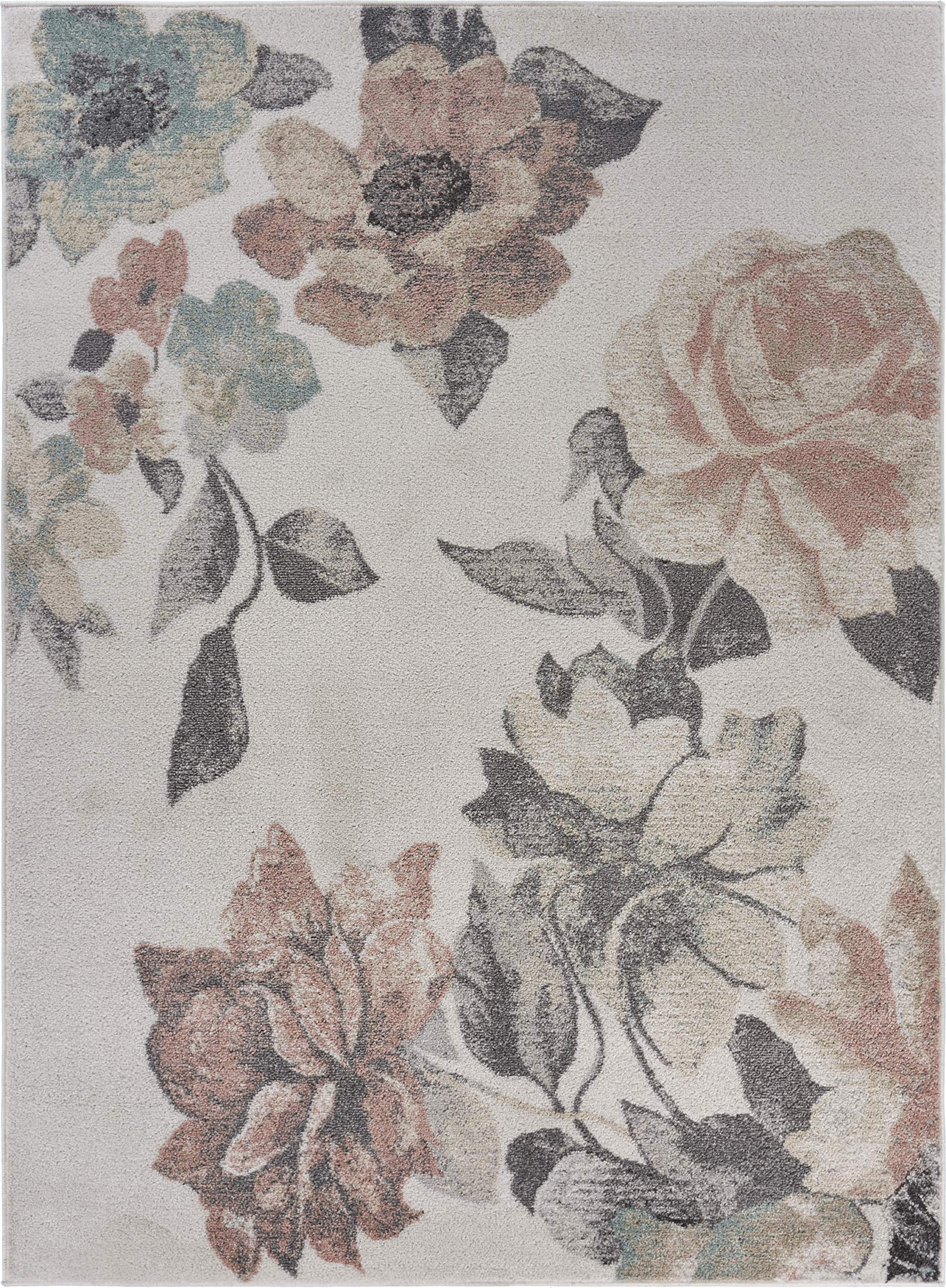 LR Home 8x10 Floral Cottage Indoor Area Rug - Boho Farmhouse Carpet for Bedroom, Living Room, Entryway & Office | Soft Multi/Gray/Pink Design - Perfect for Cozy Home Decor & Modern Farmhouse Style