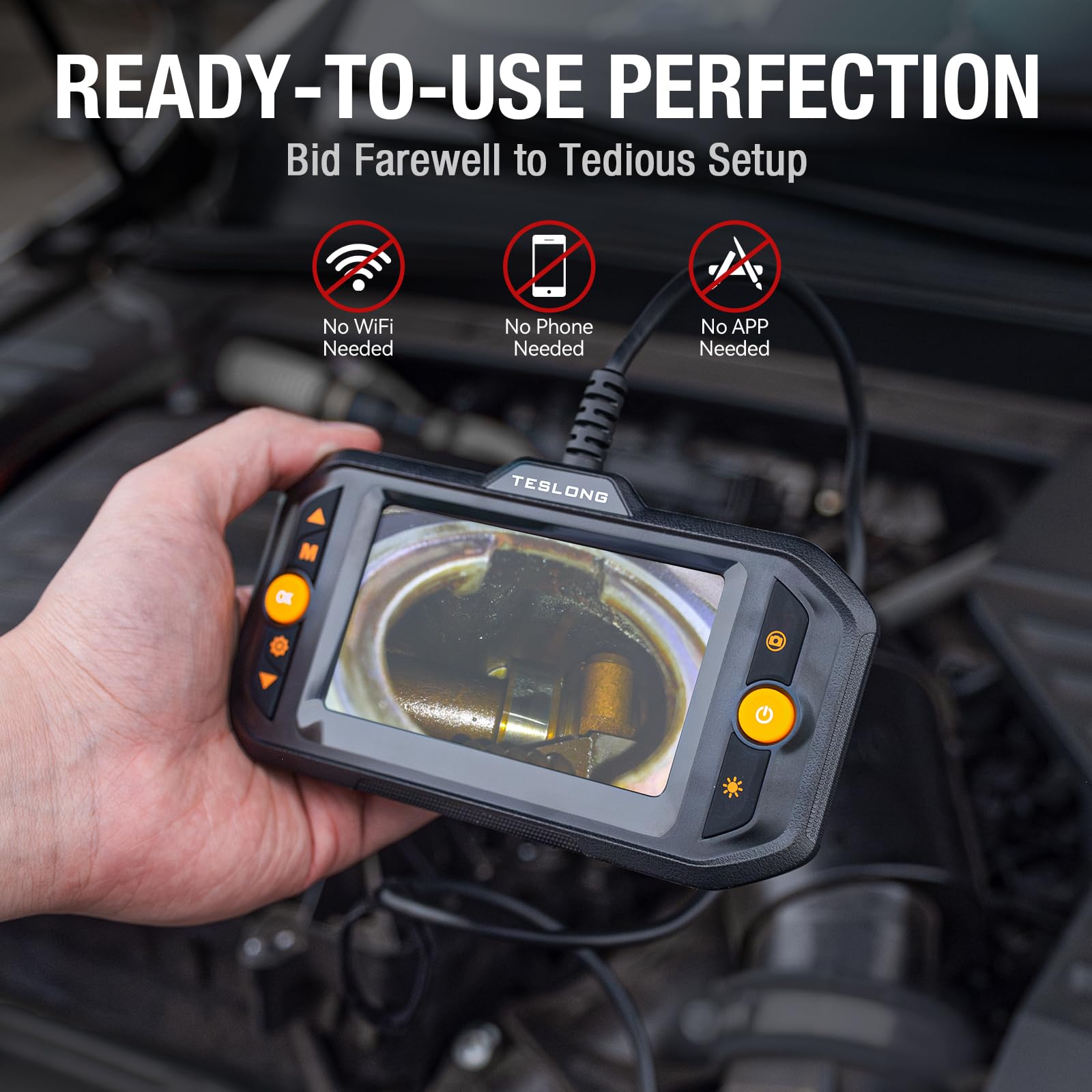 Dual Lens Endoscope Camera with LED Light - Teslong Flexible Borescope Inspection Camera with Monitor for Automotive, HVAC, Plumbing & Wall Inspection | Waterproof Snake Probe Camera with Fiber Optic Scope for Mechanics & Home Use