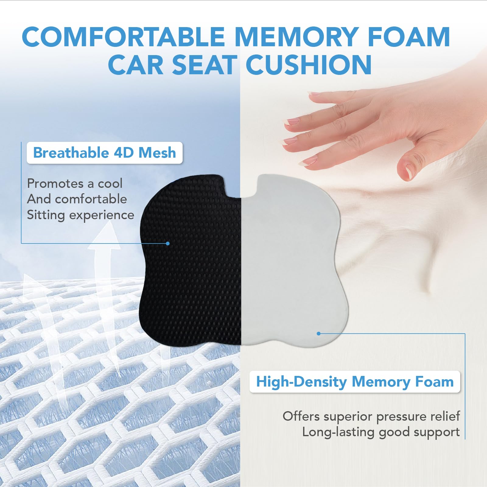 Premium Memory Foam Car Seat Cushion for Long Drives - Ergonomic Back & Hip Support - Universal Fit for Cars, Trucks & Office Chairs (Black) | Perfect for Commuting, Road Trips & Work Comfort
