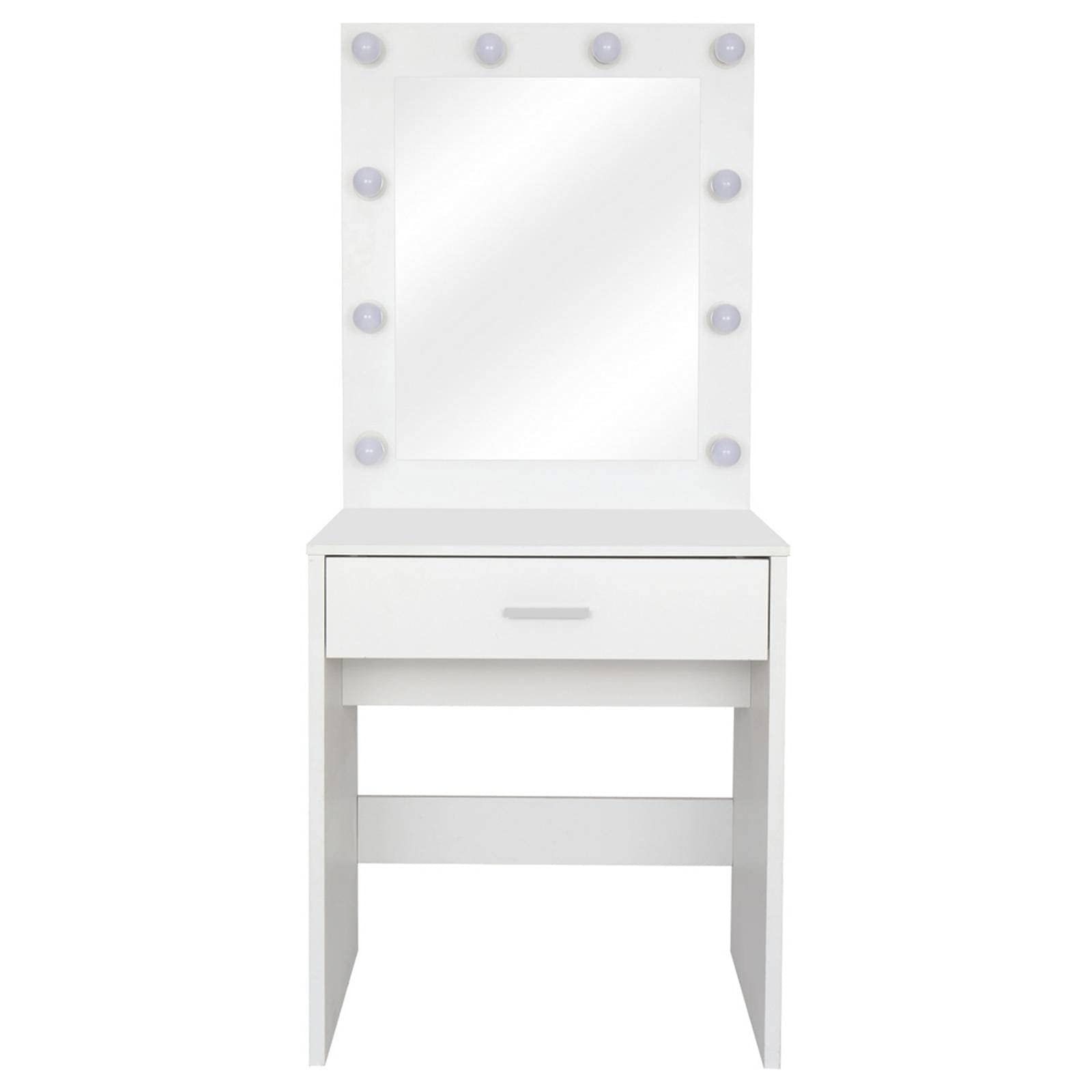 White Single Drawer Dresser with LED Light Cannon & Large Mirror - Modern Bedroom Vanity for Makeup & Jewelry Organization | Perfect for Dressing Room, Bedroom Decor & Home Staging