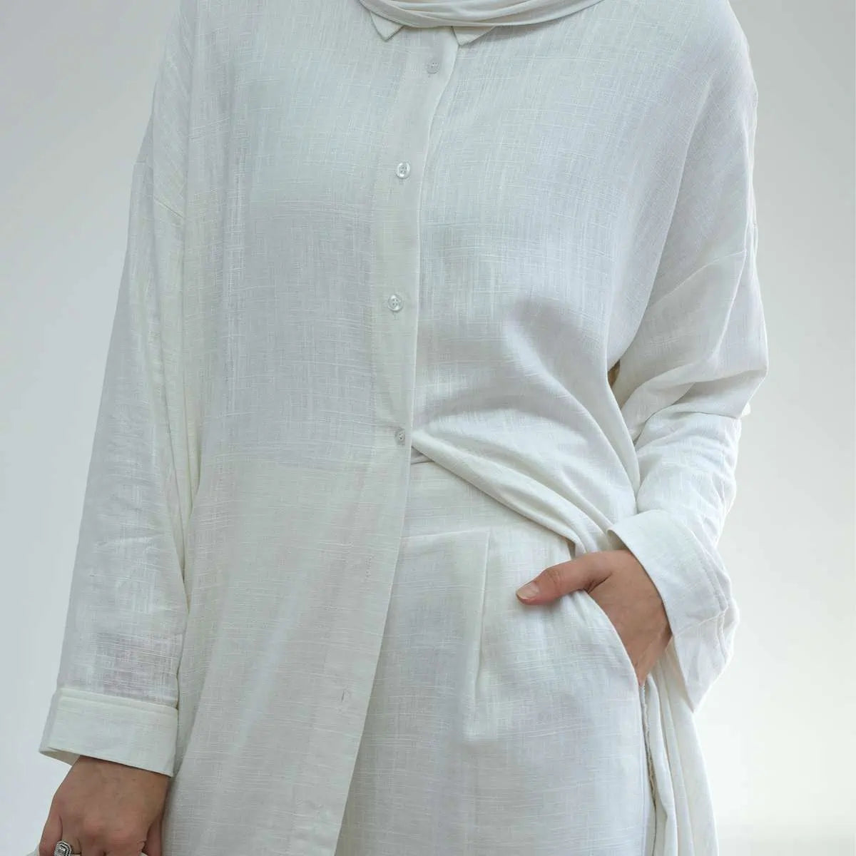 2-Piece Linen Cotton Blend Robe and Pants Set for Women - Comfortable Arab Style Lounge Wear - Perfect for Daily Use, Home Relaxation & Prayer Outfits