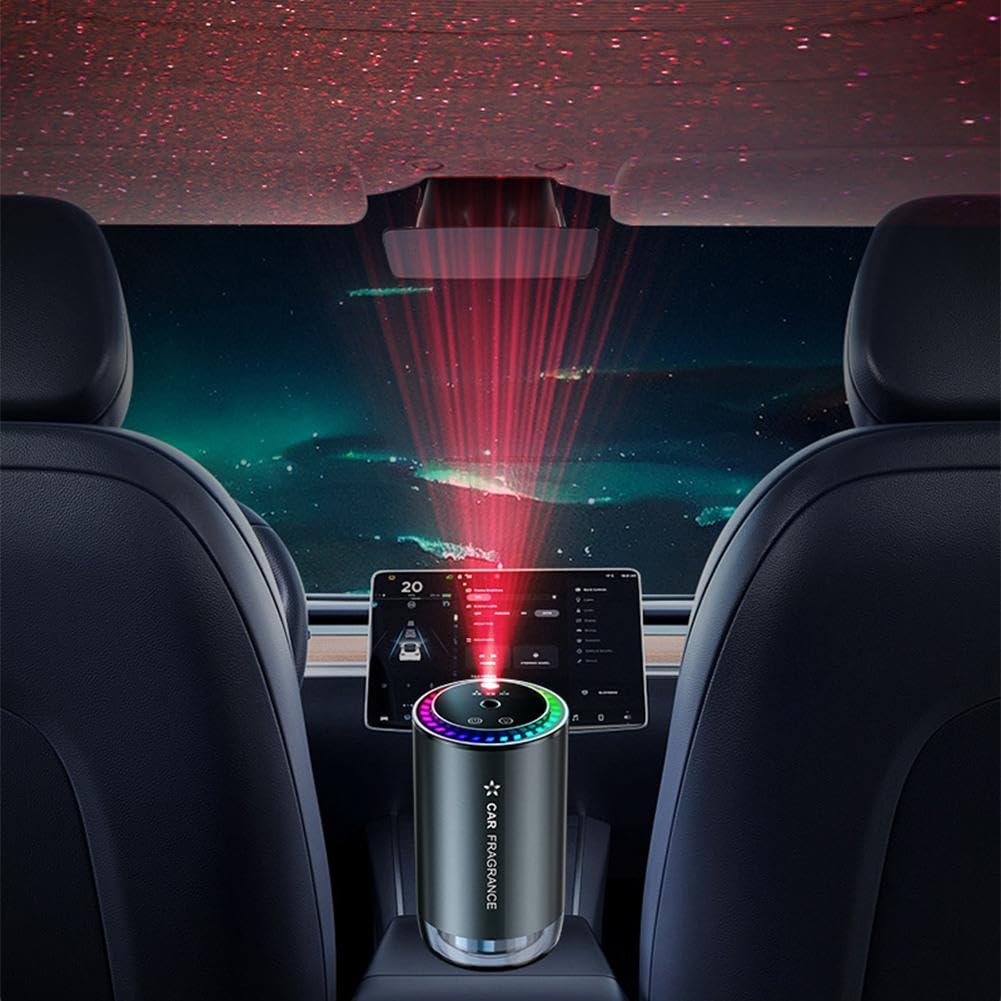 Smart Car Air Freshener with Starry Sky Projection & 7-Color LED Lights - Rechargeable Car Aroma Diffuser with 4 Adjustable Modes & Auto On/Off - Perfect for Night Driving, Relaxation, and Car Interior Decoration