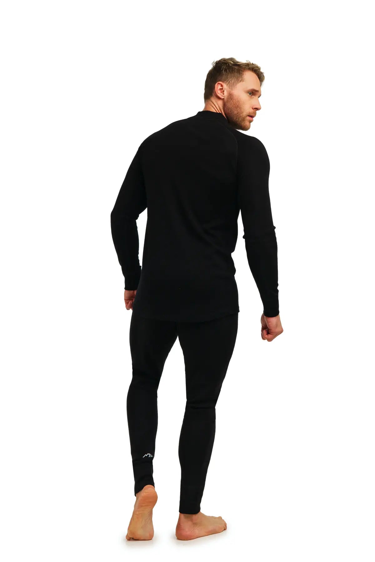 Men's Merino Wool Thermal Underwear Set with Zip - 320 GSM Black - Base Layer for Skiing, Hiking & Winter Outdoor Activities