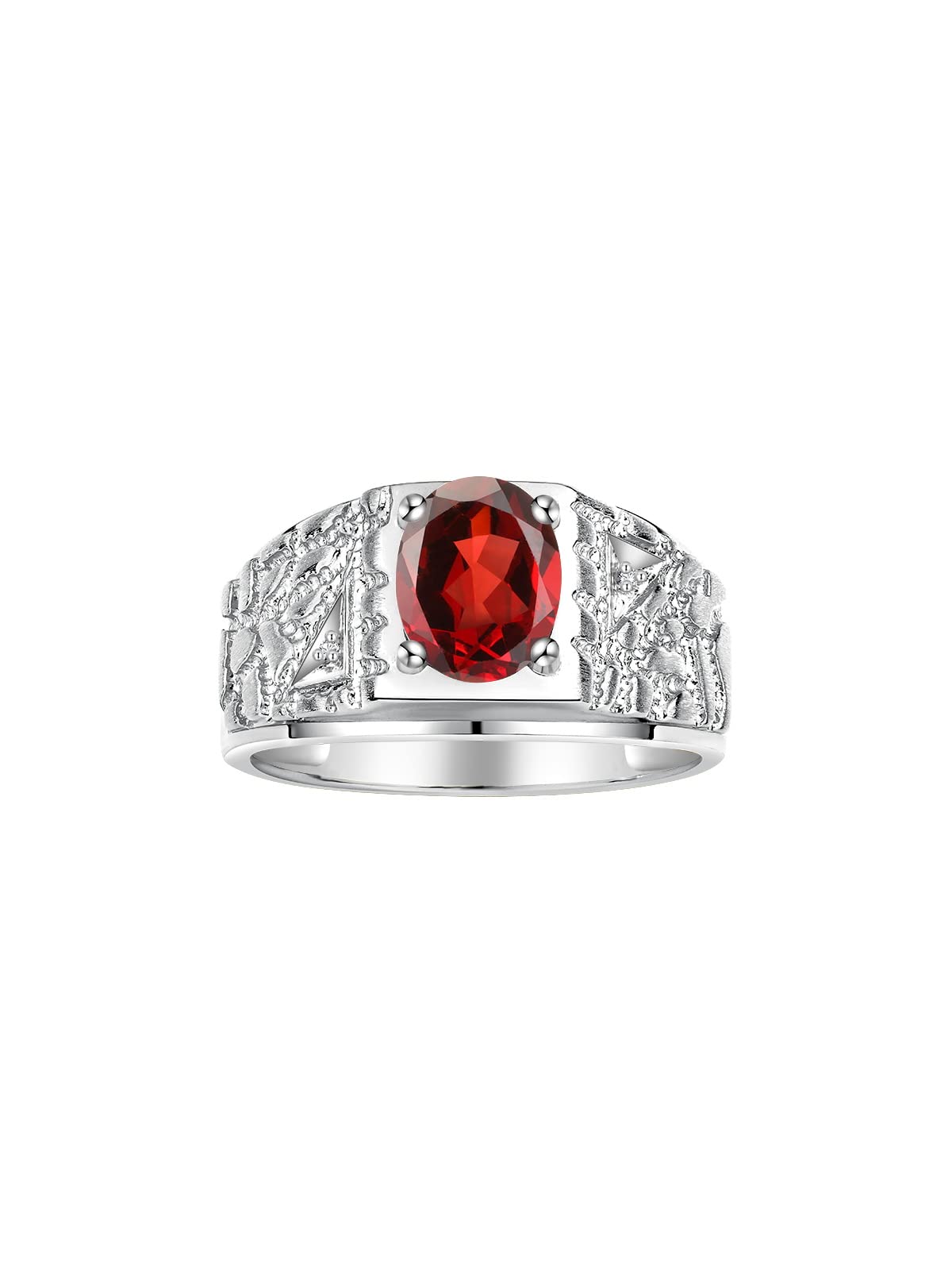 Rylos Men's Designer Nugget Ring - 9X7MM Oval Gemstone & Sparkling Diamond Birthstone Ring in Sterling Silver (Sizes 8-13) | Perfect Gift for Anniversary, Birthday & Special Occasions | Men's Fashion Jewelry