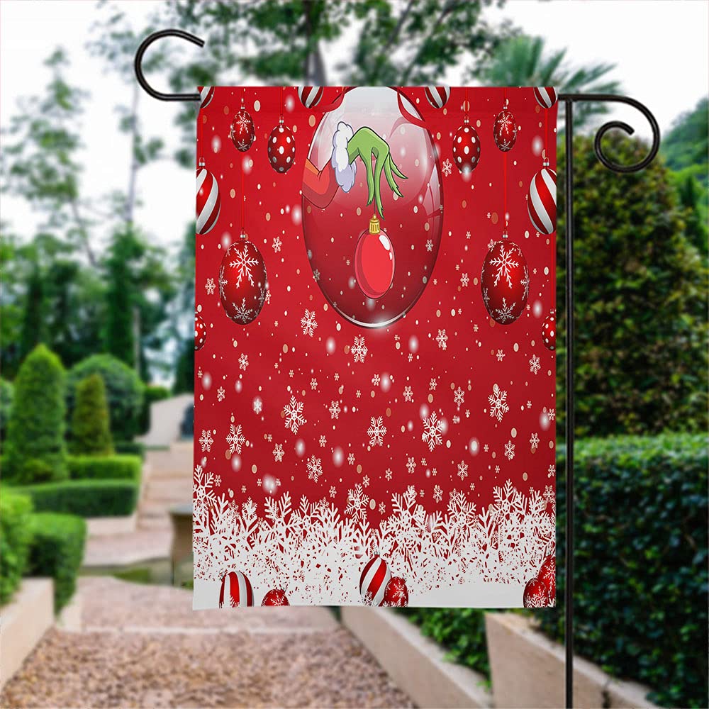 Wondertify Double-Sided Christmas Garden Flag - 12x18 Inch Red Snowflake & Falling Snow Balls Design for Outdoor Porch, Yard & Home Holiday Decor | Perfect for Front Door, Lawn & Seasonal Festive Display