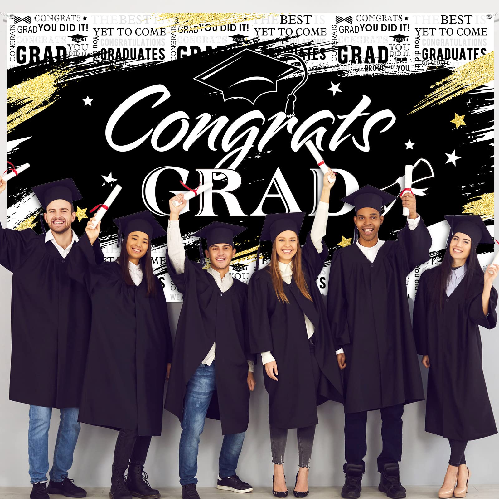 Graduation Party Backdrop - 72.8x43.3 Inch Black Congraduation Banner for Graduation Decorations, Photography Background & Party Supplies - Perfect for Graduation Ceremonies, Photo Booths & School Celebrations