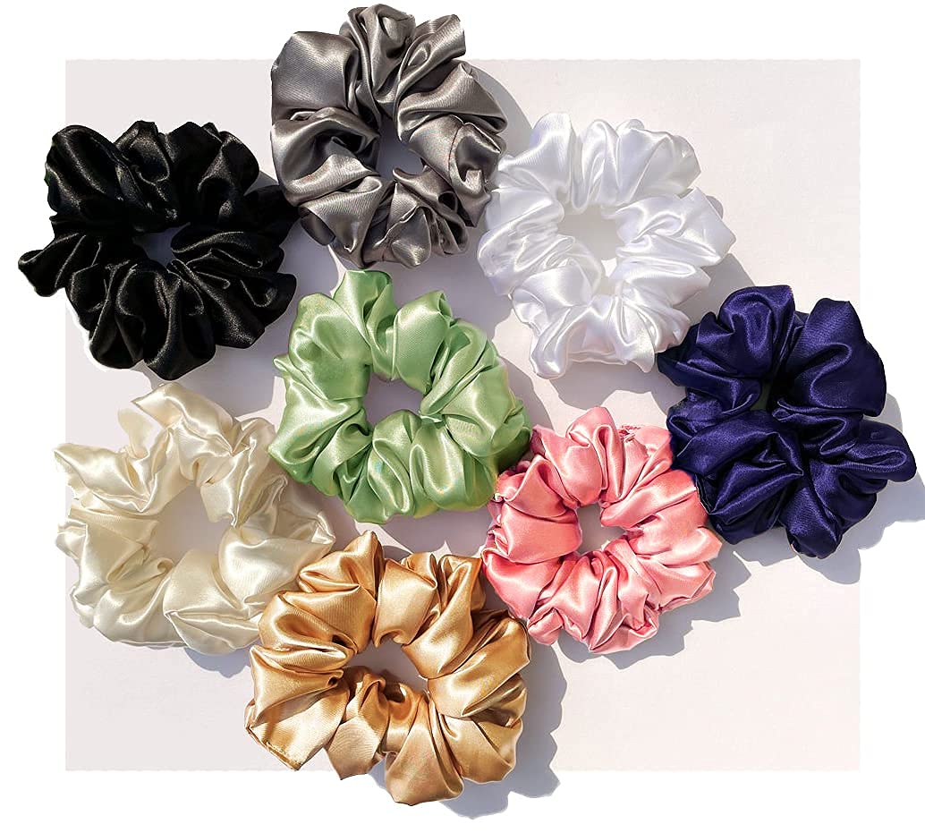 Silky Satin Scrunchies for Women & Girls - Soft Hair Ties Ponytail Holders (8-Pack, Multicolor) - Perfect for School, Workouts, and Everyday Styling