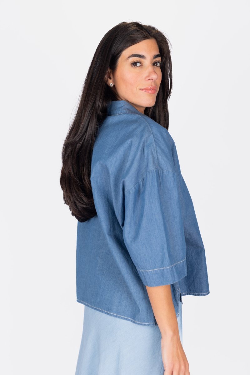 MYRA TOP (CHAMBRAY) - Women's Casual Button Down Shirt, Lightweight Denim Blouse for Everyday Wear - Perfect for Office, Date Night & Weekend Outings