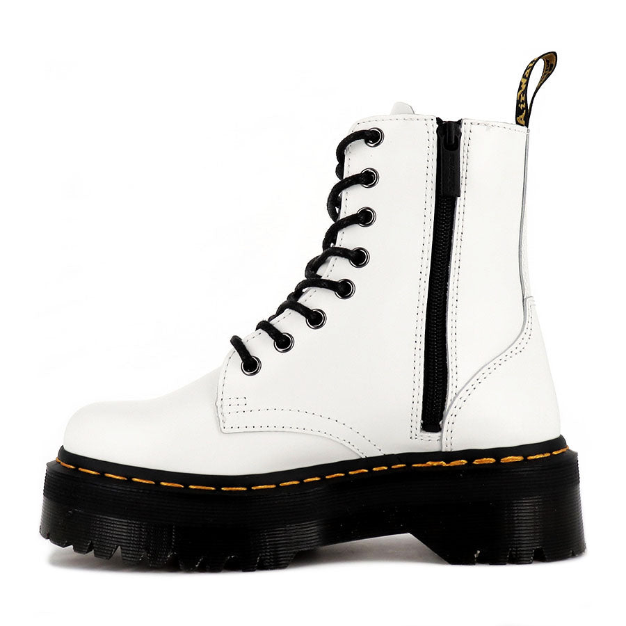 Dr. Martens 8 Eye Jadon White Leather Platform Boots for Women - Punk Style, Comfortable & Durable - Perfect for Concerts, Streetwear & Everyday Fashion