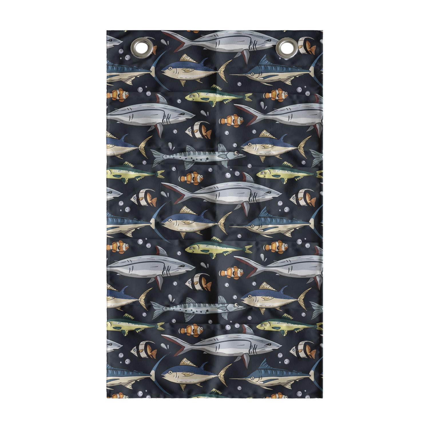 Ambesonne Nautical Hanging Pocket Organizer - Ocean Fish & Bubbles Pattern Polyester Storage Bag with Multiple Pockets, 21