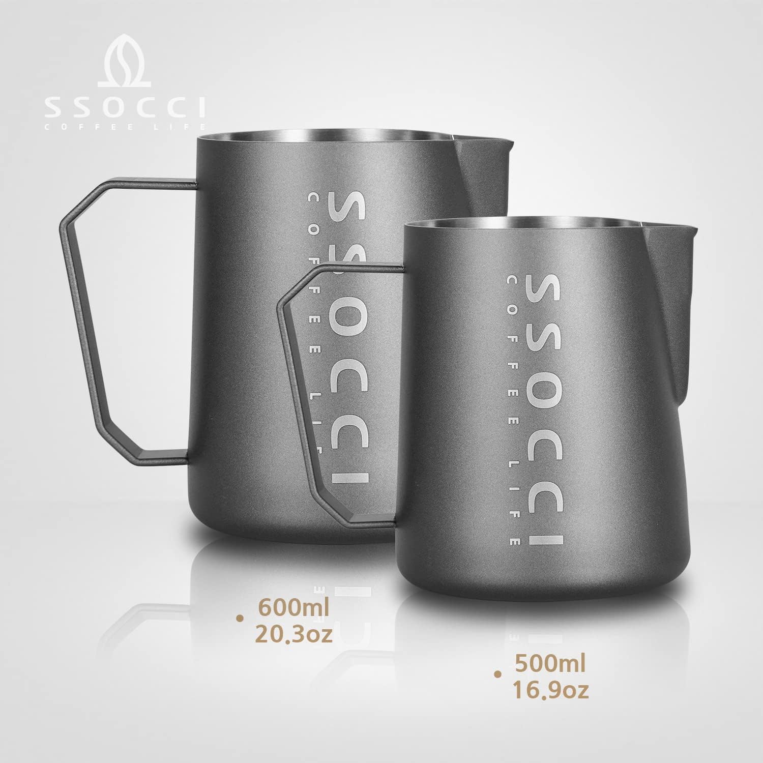 Premium 16oz (500ml) Espresso Steaming Pitcher - 304 Stainless Steel Milk Frothing Jug with Sharp Spout for Perfect Latte Art - Barista-Grade Coffee Accessory for Home & Cafe Use (Dark Grey)