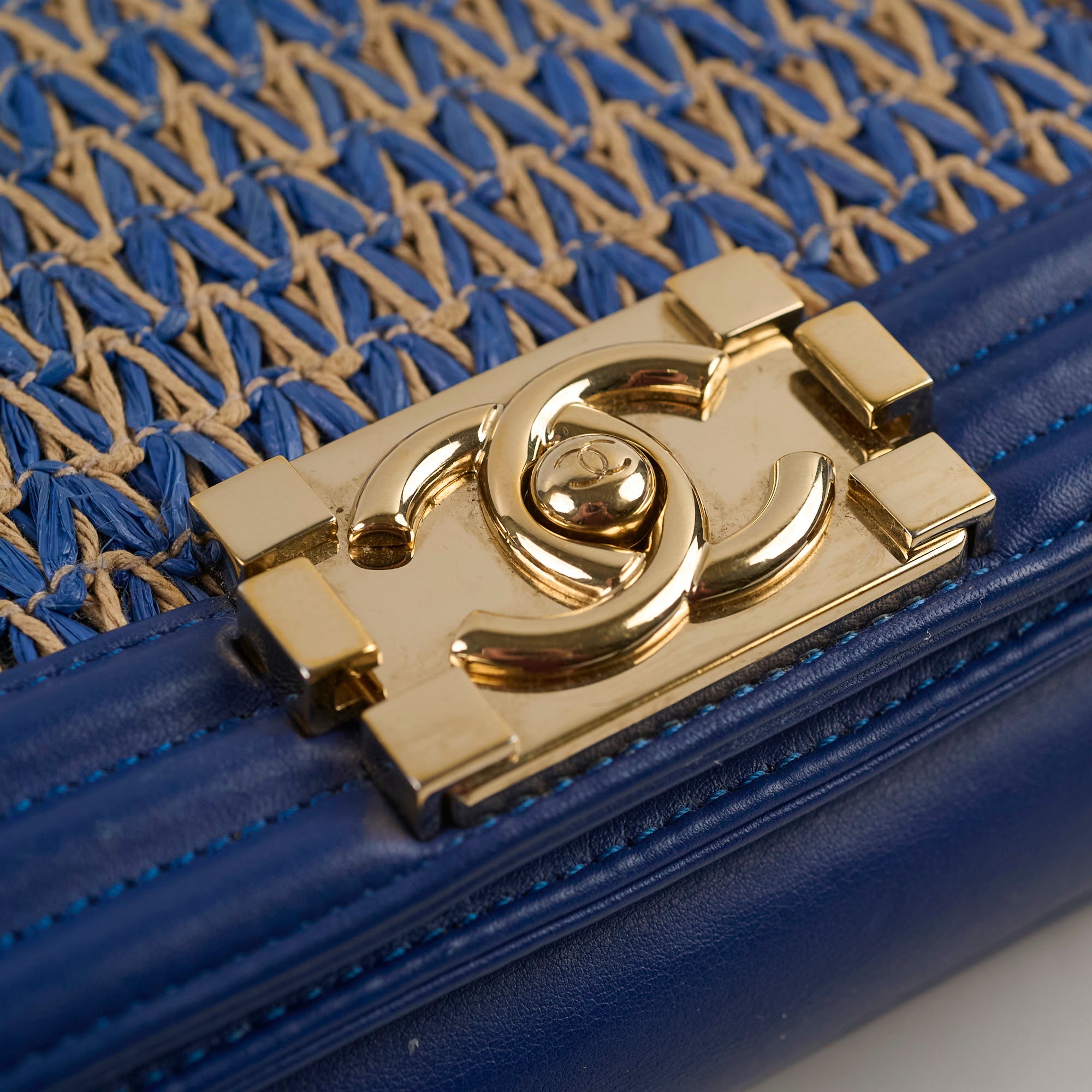 Chanel Small Boy Navy Raffia Crossbody Bag - Luxury Designer Handbag for Women | Perfect for Summer, Travel & Everyday Use