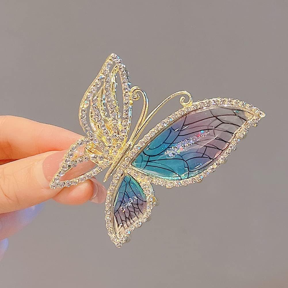 1 PCS Butterfly Metal Hair Claw Clip - Fashion Sparkly Glitter Rhinestone Hair Clip for Women, Girls - Strong Hold Jaw Clip for Ponytail, Bun, Updo - Perfect for Parties, Weddings, Daily Use