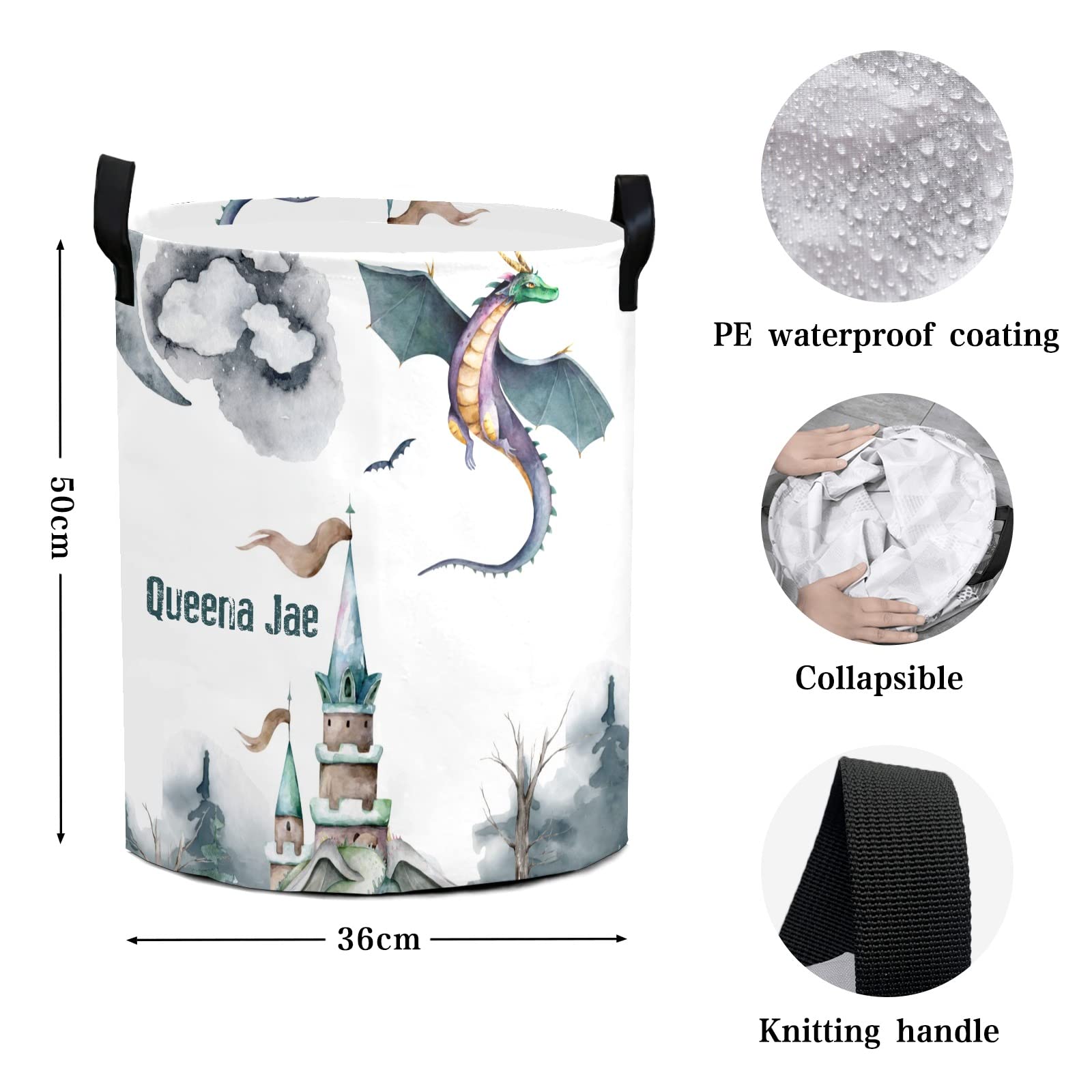 Medieval Castle Dragon Storage Bin - Waterproof Oxford Fabric Laundry Hamper, Toy Organizer & Gift Basket for Bedroom, Nursery, Kids Room | Perfect for Clothes Storage, Baby Essentials & Home Decor
