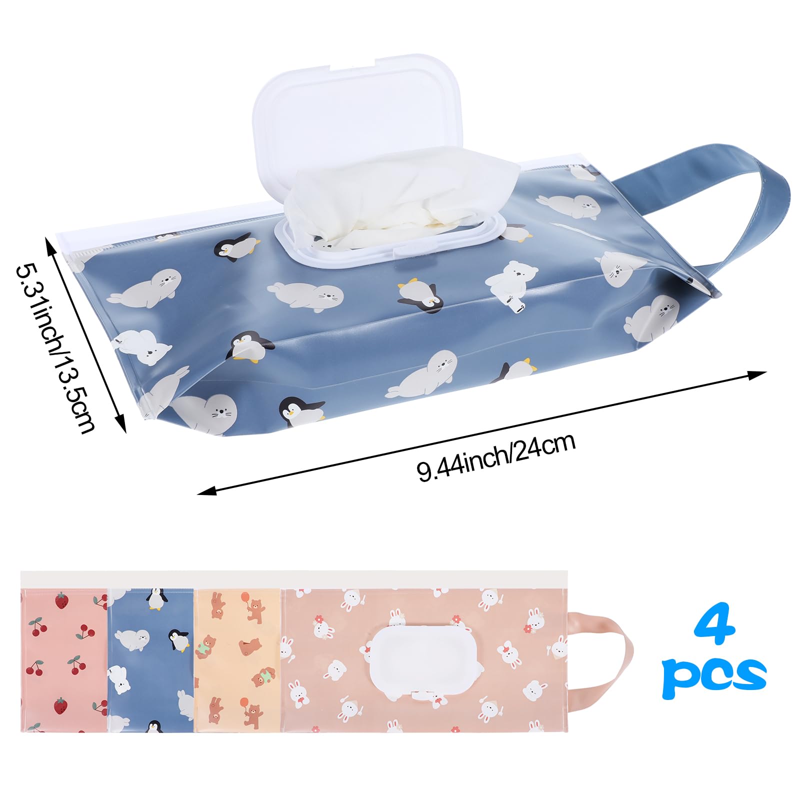 4-Pack Reusable Baby Wipes Dispenser - Travel Wipes Container & Refillable Wet Wipe Holder - Portable Wipe Pouch for Camping, Hiking, Diaper Changes - Keeps Wipes Fresh & Moist - Ideal for Outdoor Adventures, Baby Care & On-the-Go Use