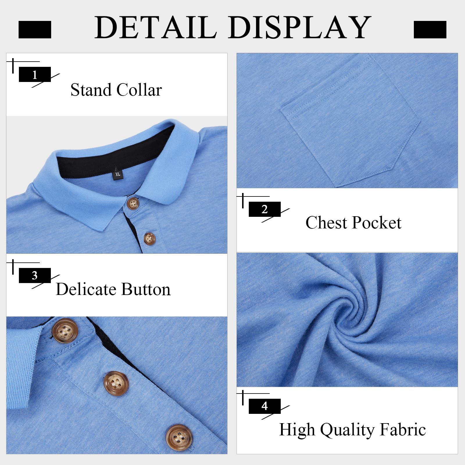 **PICKLION Men's Long Sleeve Polo Shirts - Moisture Wicking, Casual & Golf Polo Shirt with Pocket - Perfect for Work, Golf & Outdoor Activities**