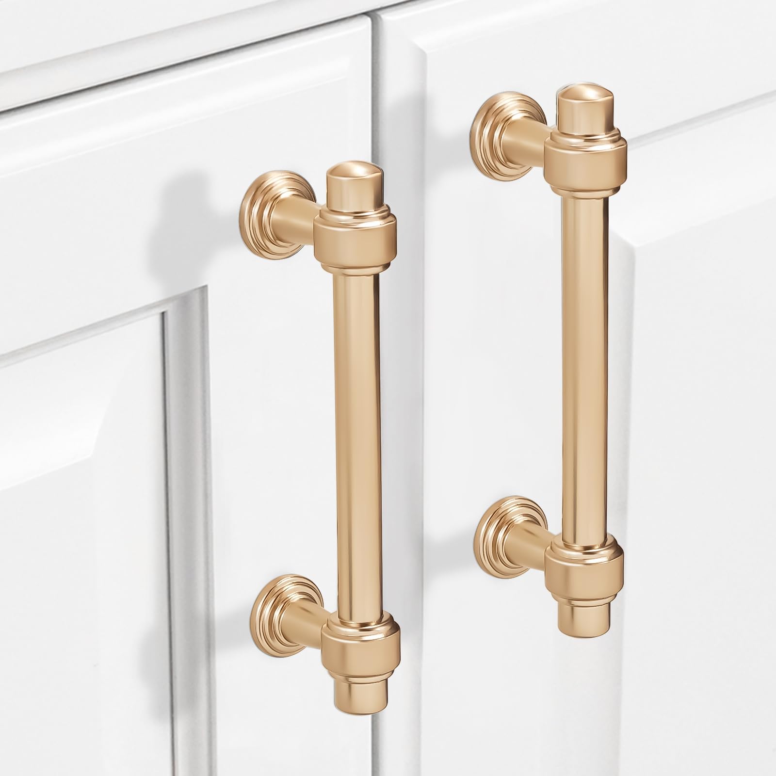 10 Pack 5 Inch (128mm) Champagne Copper Cabinet Handles - Gold Drawer Pulls for Kitchen Cabinets, Dressers & Furniture - Durable Cabinet Hardware for Modern Home Decor & DIY Projects