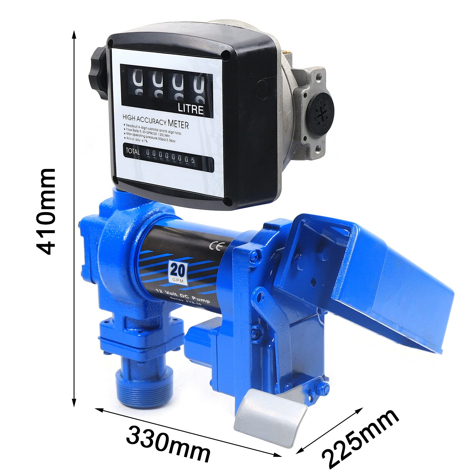 12V Diesel & Gasoline Explosion-Proof Transfer Pump - 265W 20GPM Fuel Dispenser with Flow Meter | Portable for Trucks, Boats, Farm Equipment & Emergency Fuel Transfer