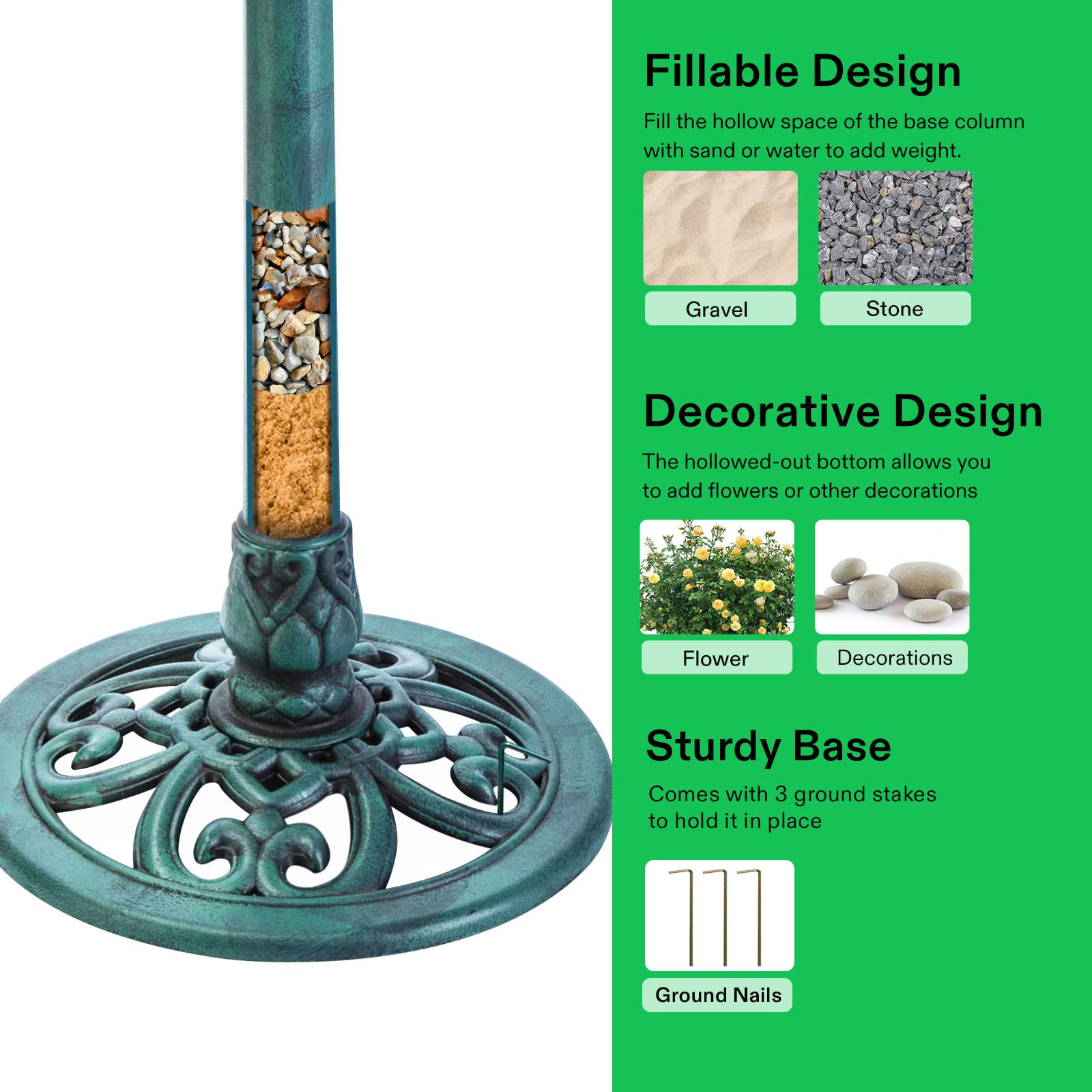 VIVOSUN 28 Inch Solar Bird Bath with Fountain - Solar Powered Outdoor Water Feature for Garden, Patio, Yard, Deck - Attracts Birds & Enhances Outdoor Decor (Green)