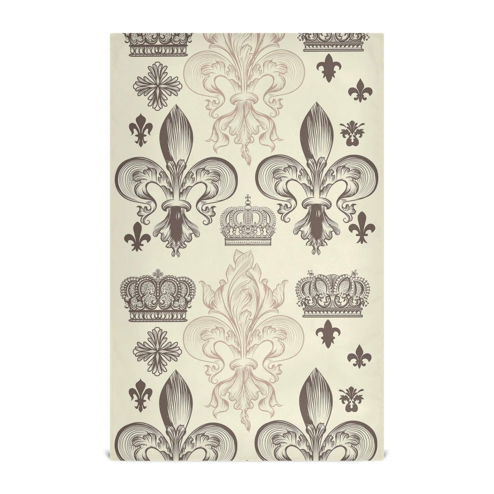 Heraldic Fleur De Lis Crowns Set of 6 Premium Polyester Kitchen Dish Towels - Waffle Weave Dishcloths, Hemmed Napkins & Hand Tea Towels with Hanging Loop for Dish Drying, Counter Cleaning & Kitchen Decor