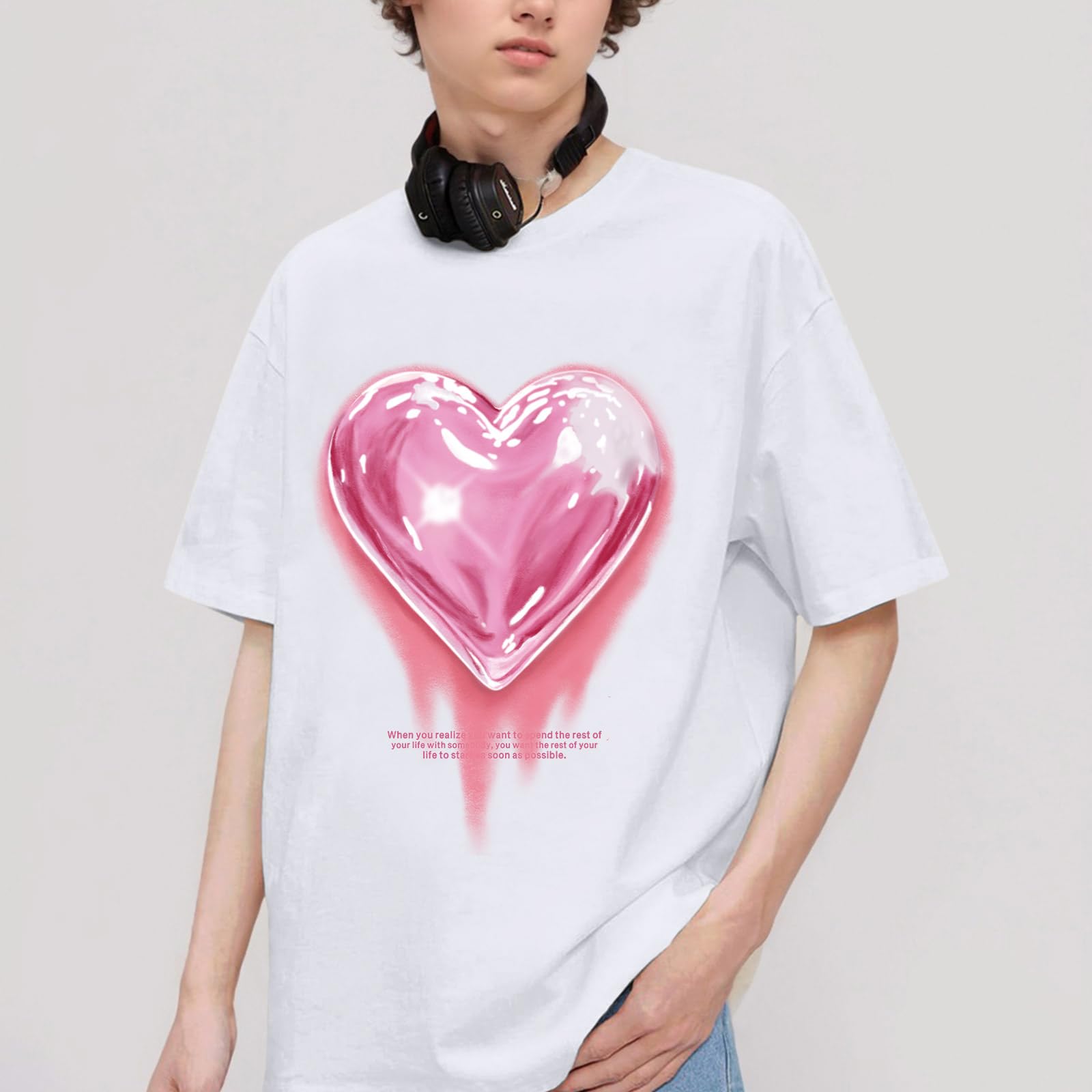 KIEKIECOO Women's Oversized Graphic T-Shirts - Cute Casual Cotton Tees for Teens & Girls - Heart Print Loose Fit Shirt - Perfect for Streetwear, Daily Outfits & Summer Fashion