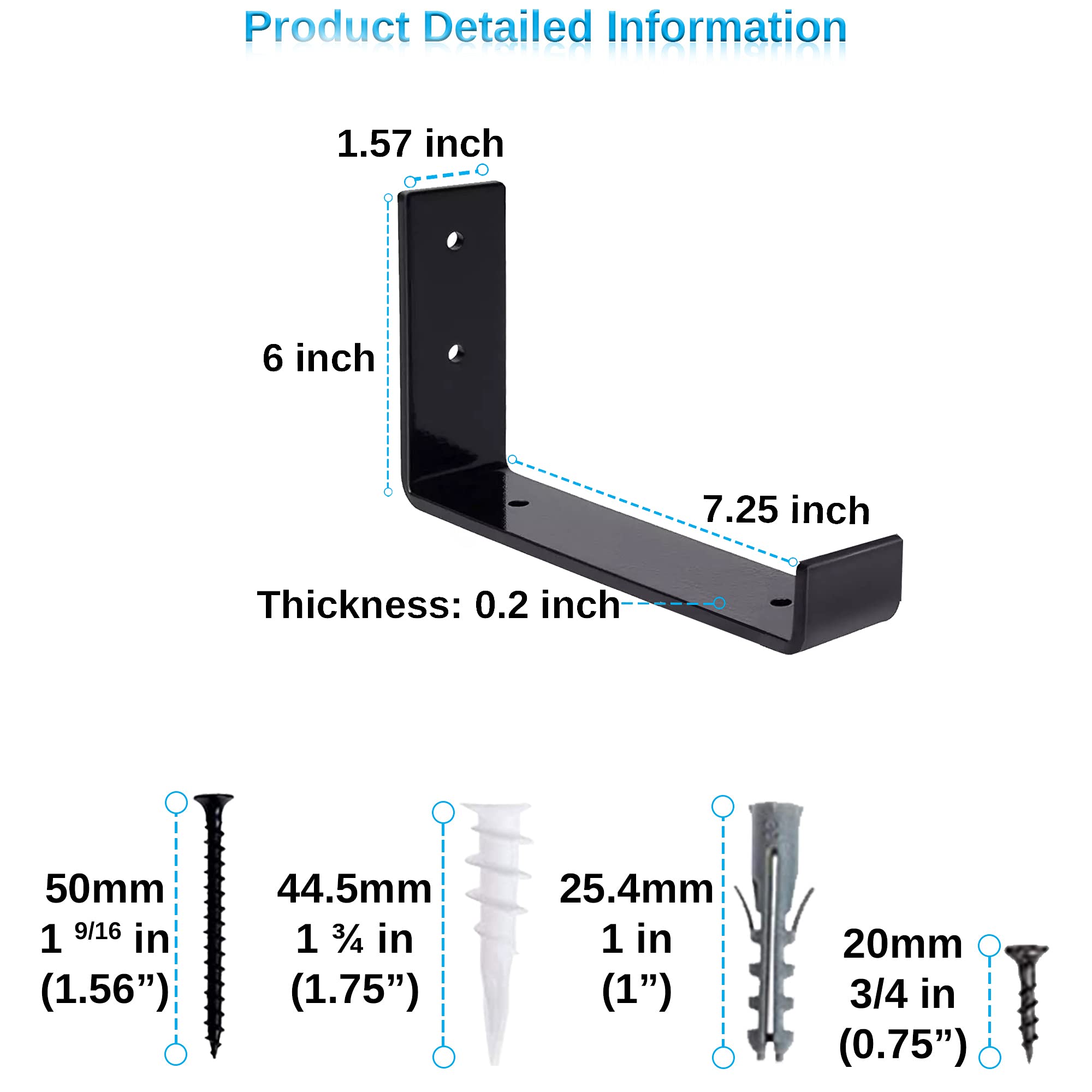 Heavy Duty Black Metal Shelf Brackets 6 Pack - 8