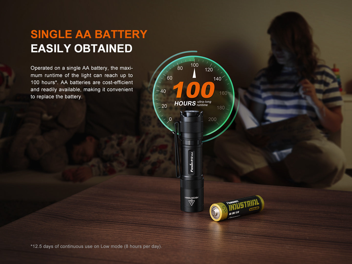 Fenix E12 V3 Compact AA Flashlight - High Lumens Pocket-Sized EDC Torch for Camping, Hiking & Emergency Use