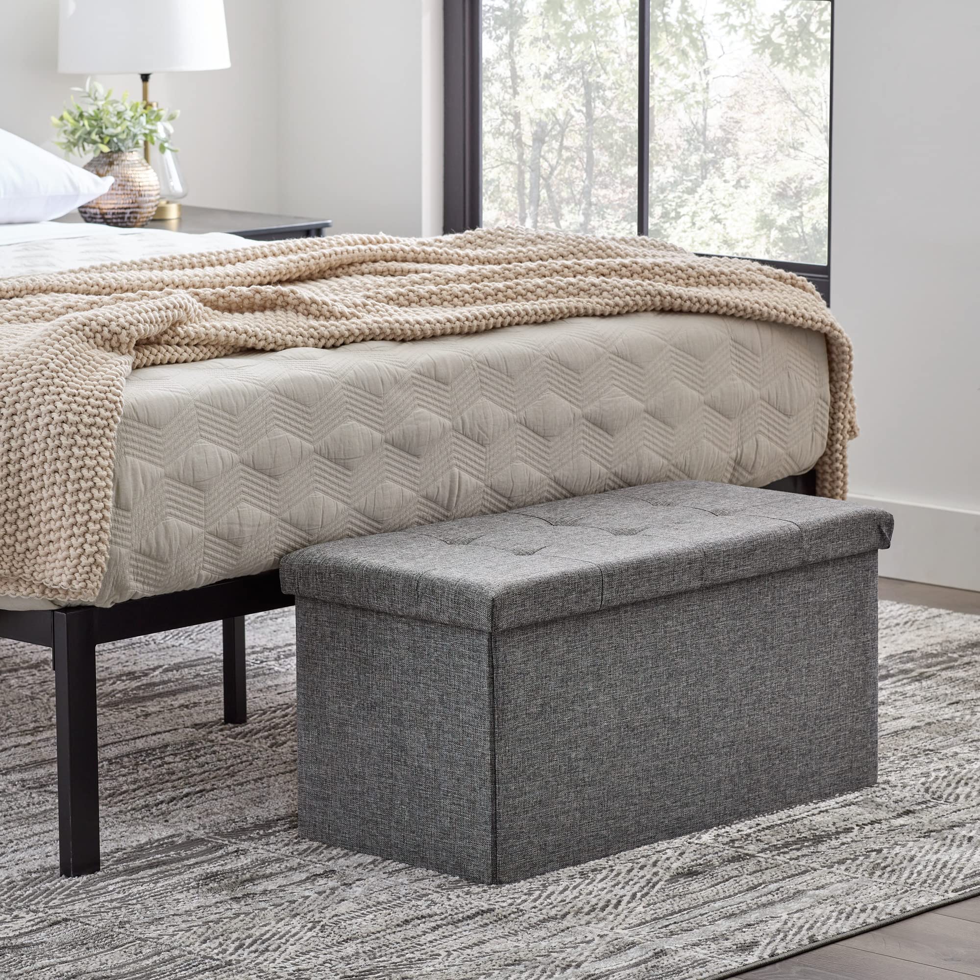 Edenbrook 30 Inch Rectangle Storage Ottoman with Buttonless Tufted Design - Sturdy Foot Rest Bench Holds 330 lbs - Gray Home Decor for Living Room, Bedroom & Nursery Storage Solutions